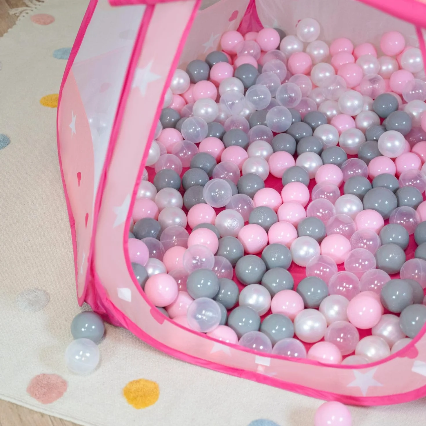 Selonis Tenda 105X90cm/100 Palline Castello Con Palline Colorate Per Bambini, Rosa:Rosa Chiaro/Perla/Trasparente