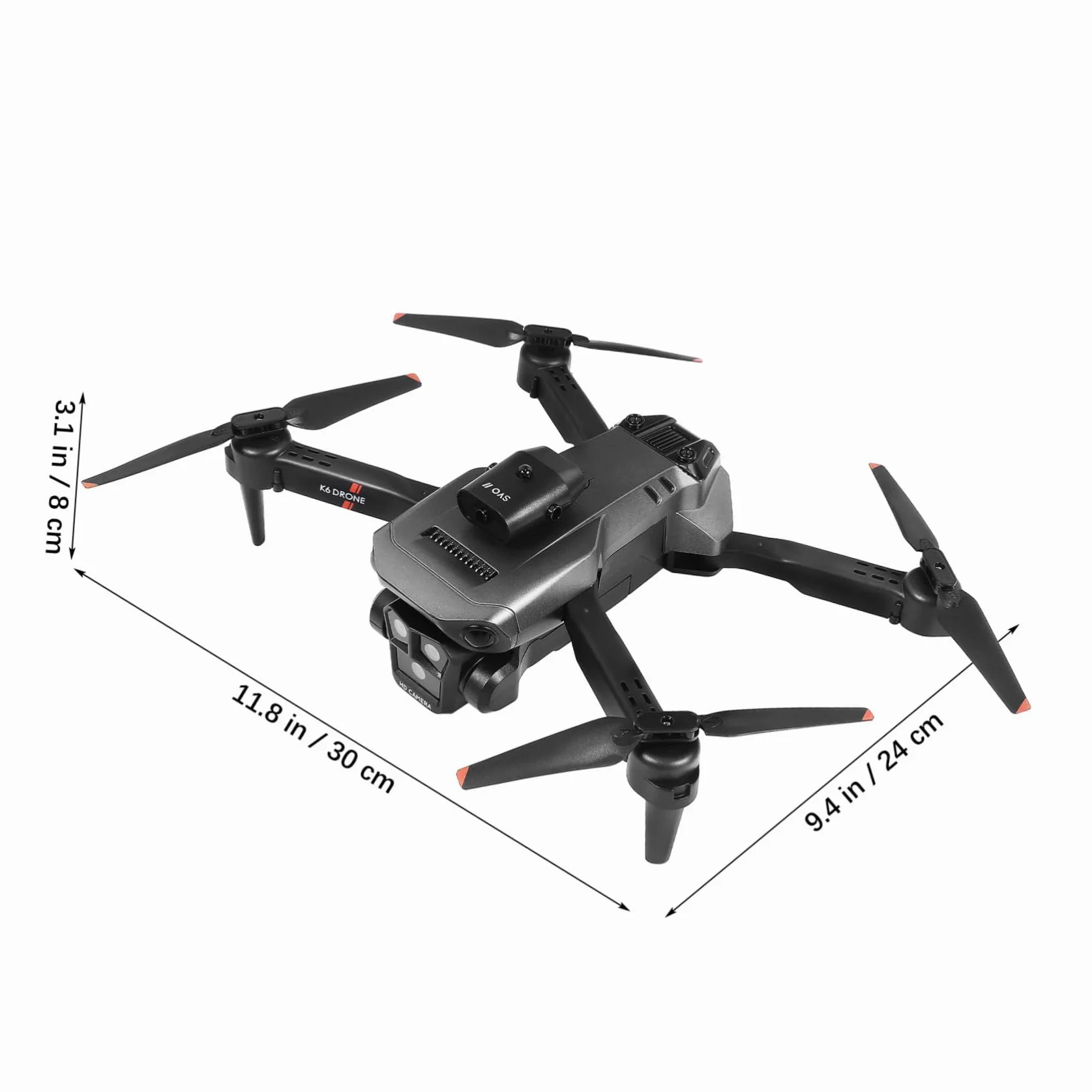 Drone Pieghevole Max con Tripla Fotocamera, Nero Abs | Obiettivo Elettrico 150°, Capacità 1800mah 3,7v, Doppie Batterie per Uso Adulto