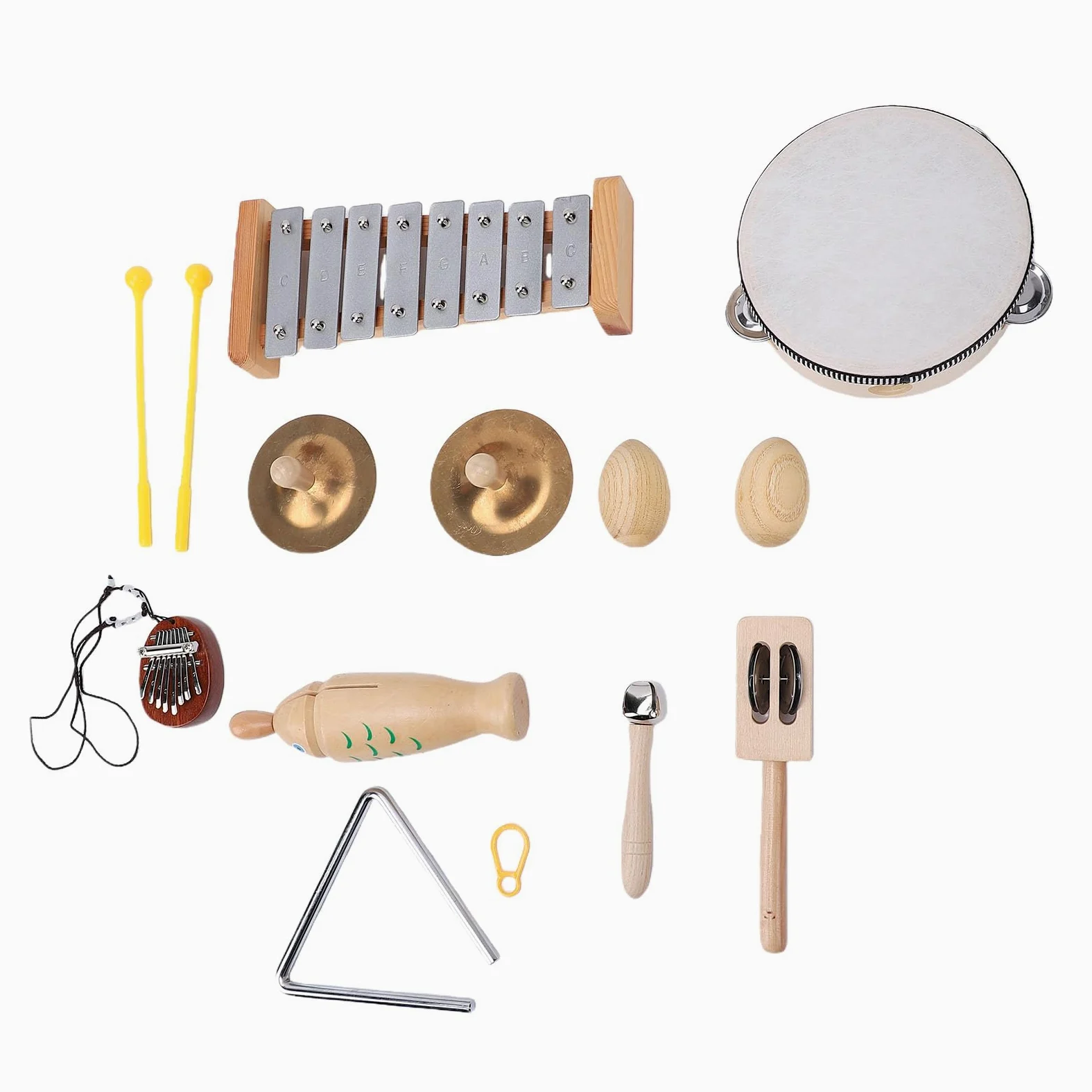 Fafeicy Set di Strumenti a Percussione in Legno, Kit di Strumenti Musicali con Xilofono, Tamburello, Maracas, per L'educazione prescolare.