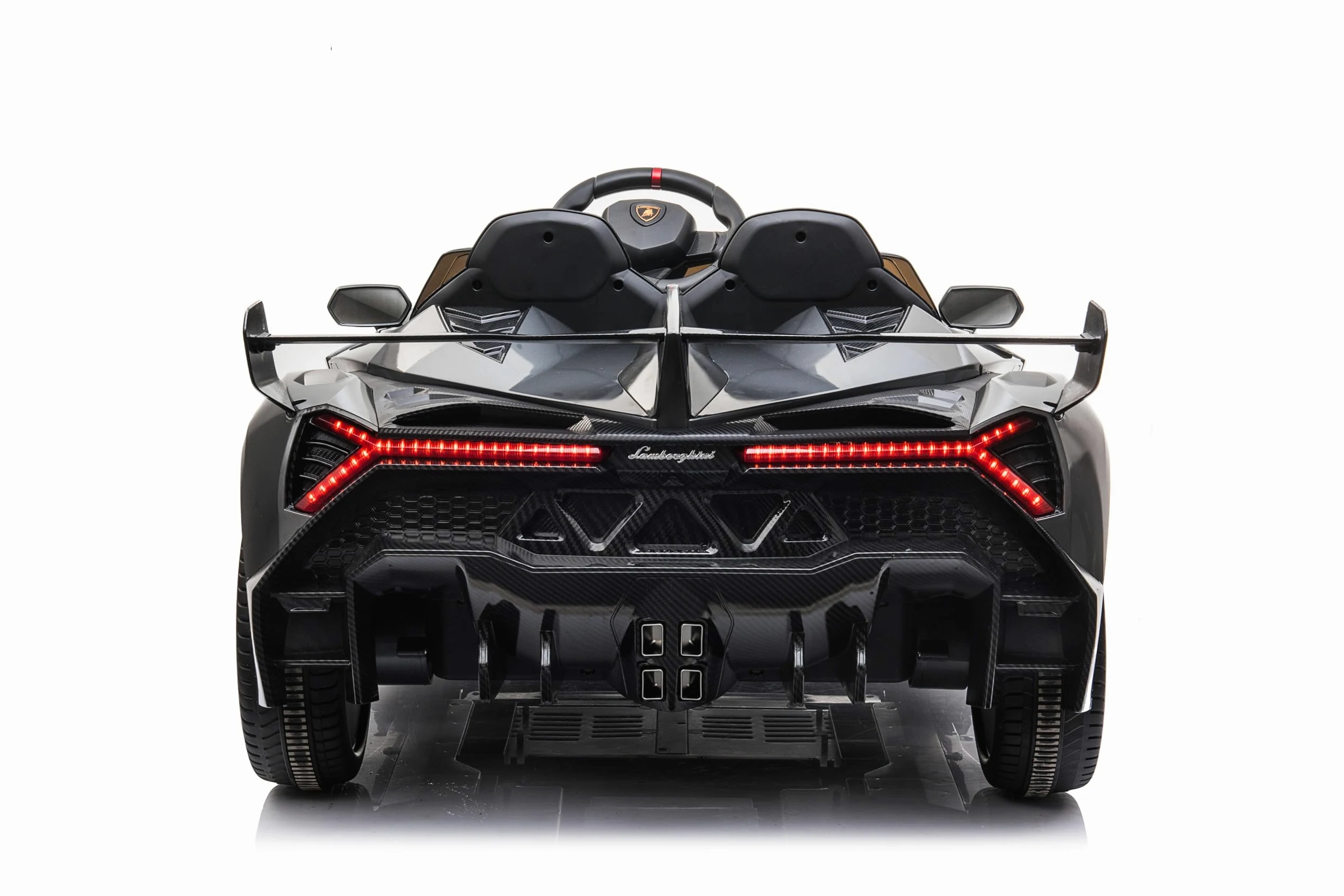 FINOOS Auto macchina elettrica per bambini Lamborghin Veneno 24V 2 posti, 4X4, sedile in pelle, ruote in gomma con telecomando 2,4 GHz da 1 a 7 anni (Grigio metallizzato)