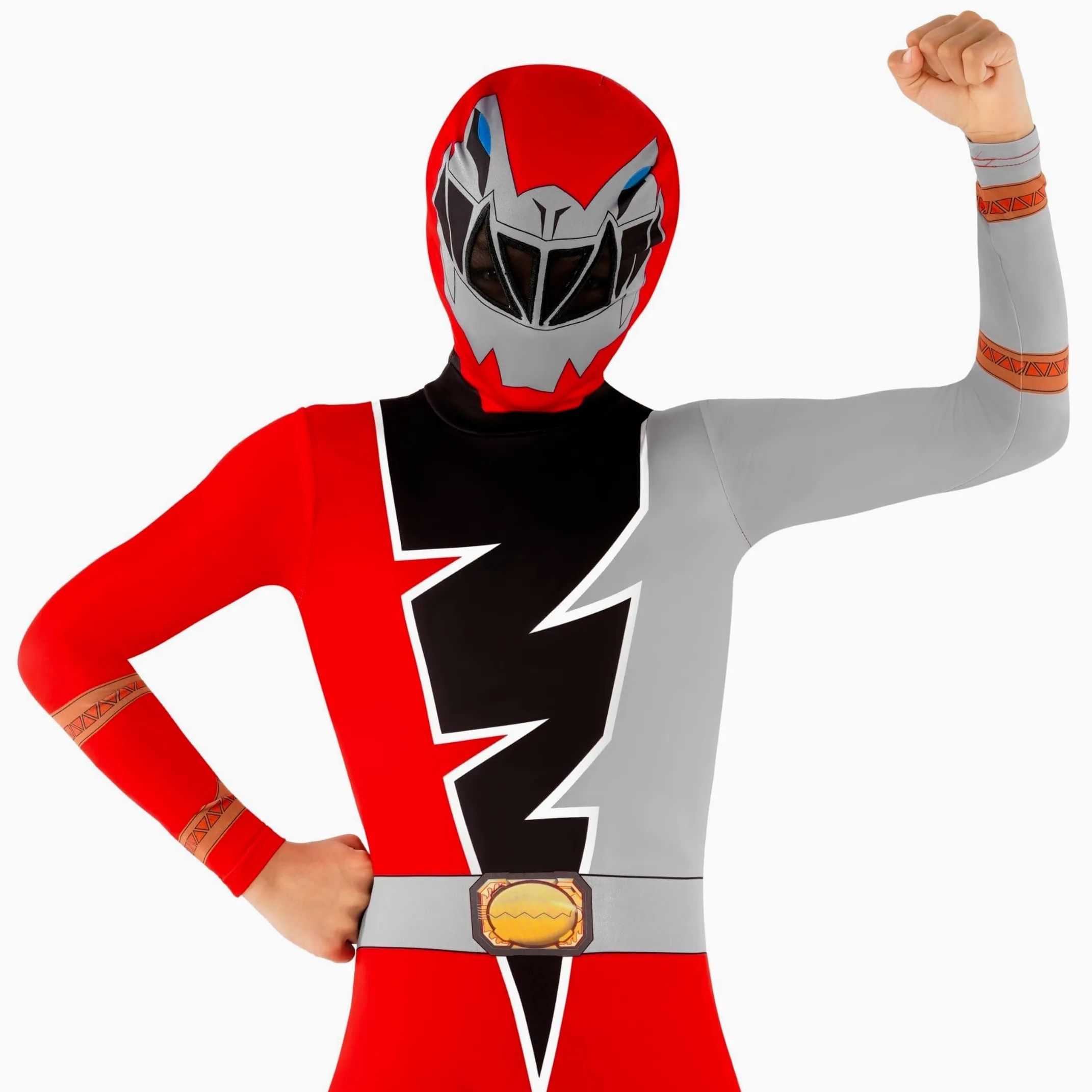Morphsuits Costume Power Rangers Bambino, Tuta Halloween Bambino | Tuta Intera Rossa Aderente, Design Rosso Dino Fury, Chiusura con Zip, Perfetto per Halloween, Ideale per il Cosplay