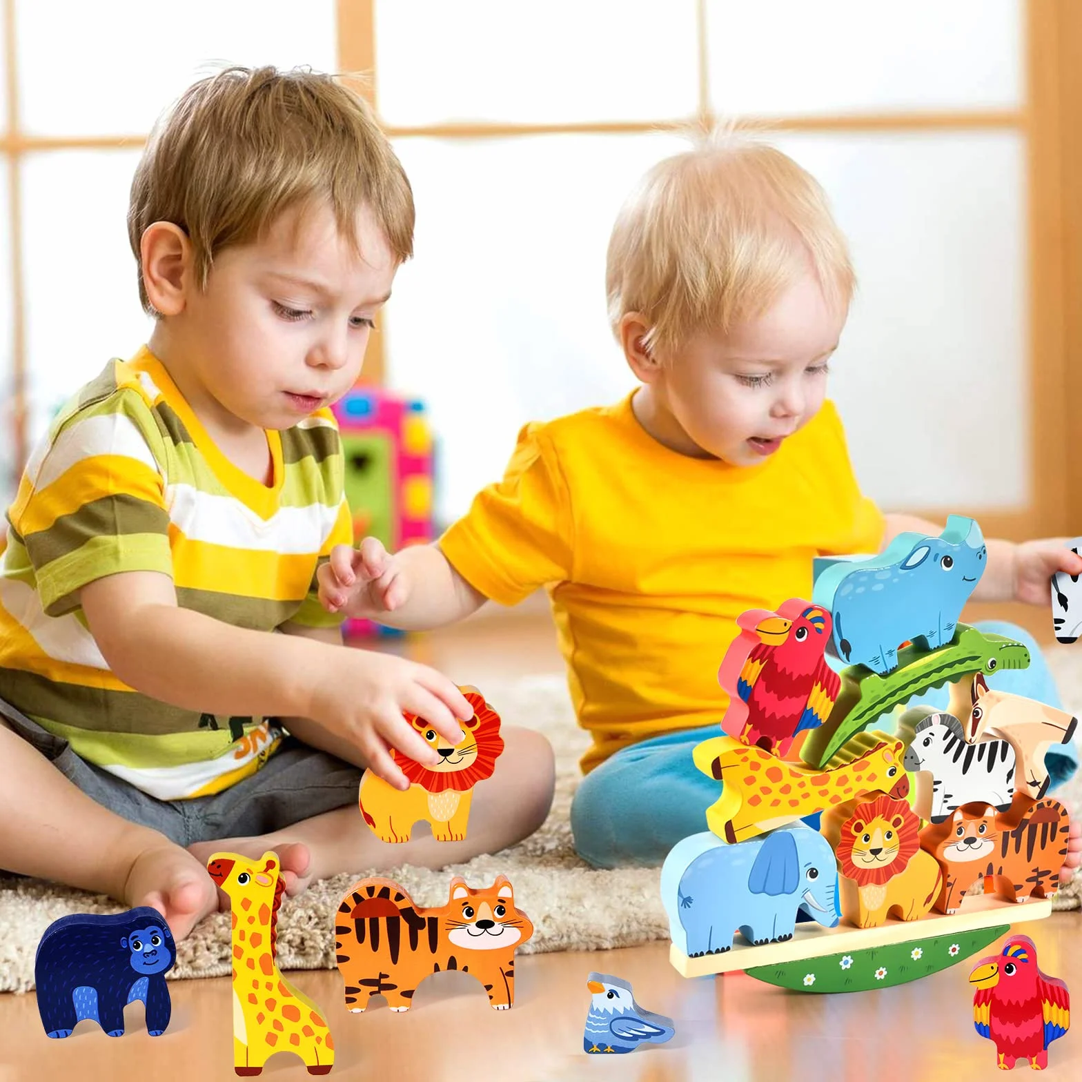 Atoylink Montessori Giochi Impilabili Legno Animali Blocchi di Costruzione Gioco di Equilibrio Educativi Giocattolo di Legno Compleanno Regalo per Bambini 2 3 4 5 Anni