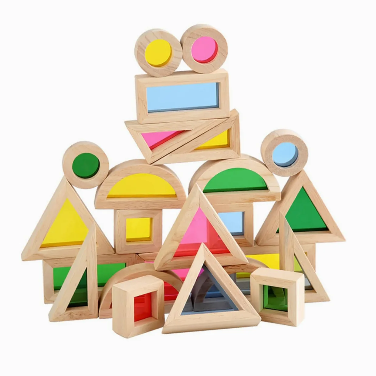 Uonlytech 24 Pezzi Blocchi da Costruzione in Legno Colorati Giochi Montessori per Anni Giocattoli Educativi Cognitivi Forme e Colori Stimolanti per Ragazzi e Ragazze