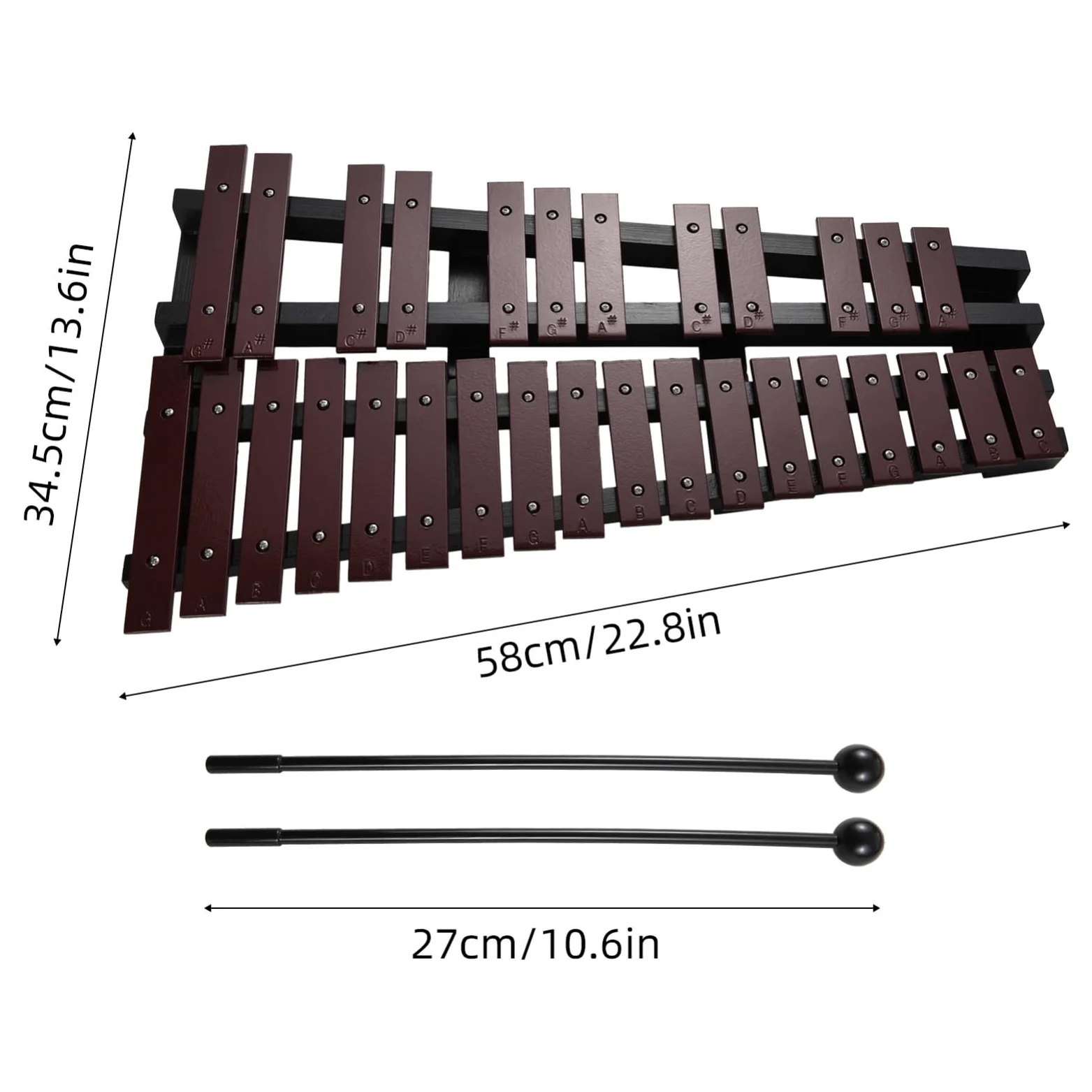 Glockenspiel di Alta qualità da 30 Note Xilofono Pieghevole con Struttura in Legno, Barre in Alluminio per L'educazione Musicale, Insegnamento, Gioco, Adatto a Tutte le età, Leggero e (Caffè)