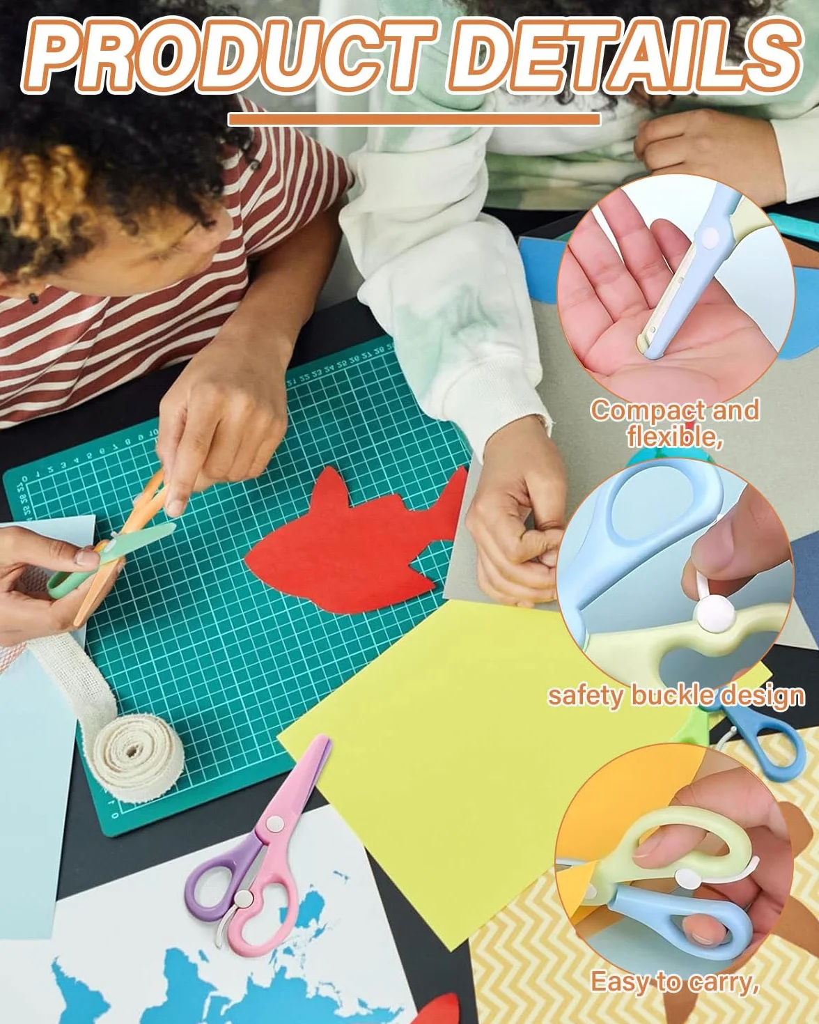 3 pezzi Forbici per Bambini con Dispositivo di Sicurezza, Rivestimento in Plastica | da 1 Anno di Età in Su