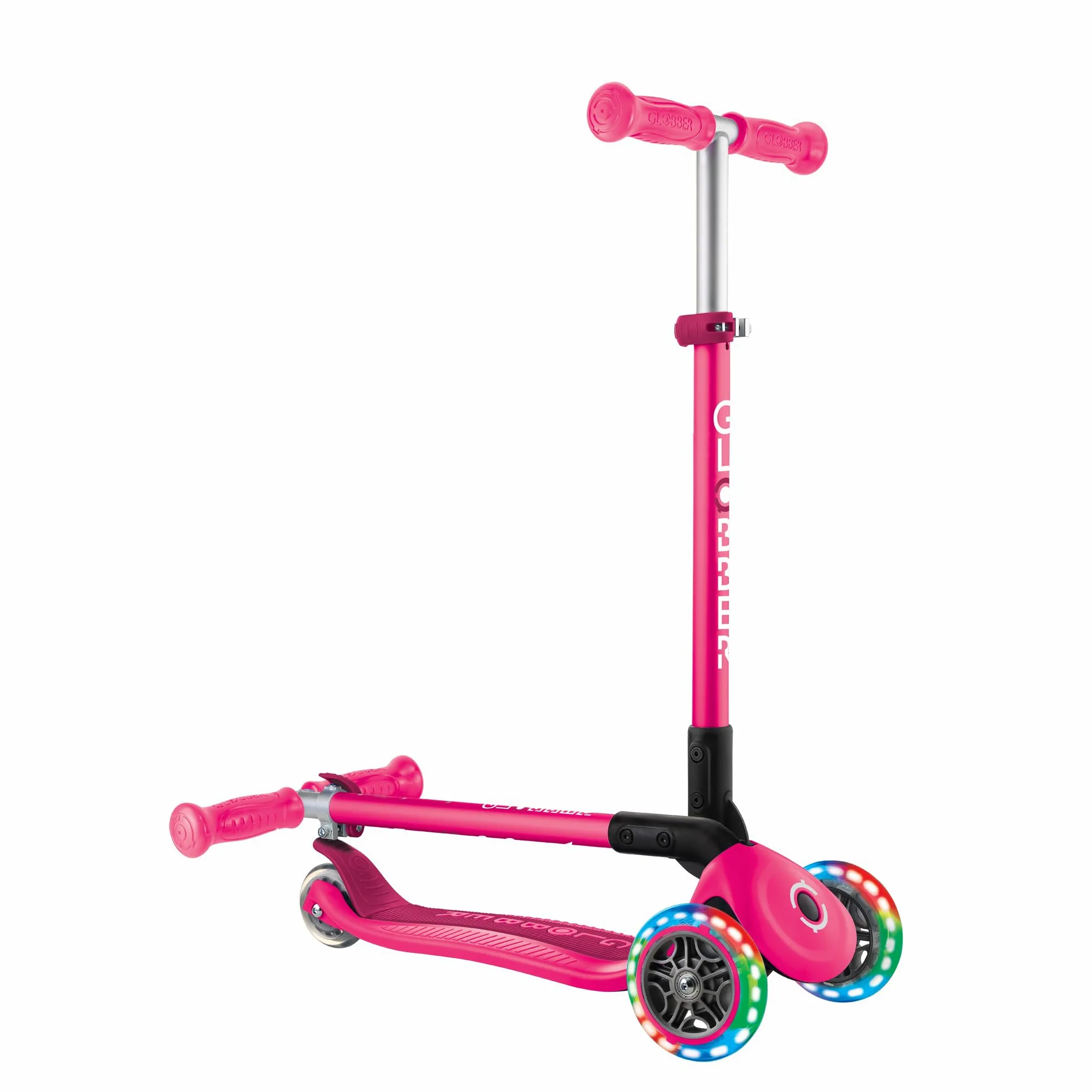 GLOBBER Primo Foldable Lights - Monopattino per bambini, 120/80 mm, ABEC 5, 3 ruote, regolabile in altezza, ruote LED