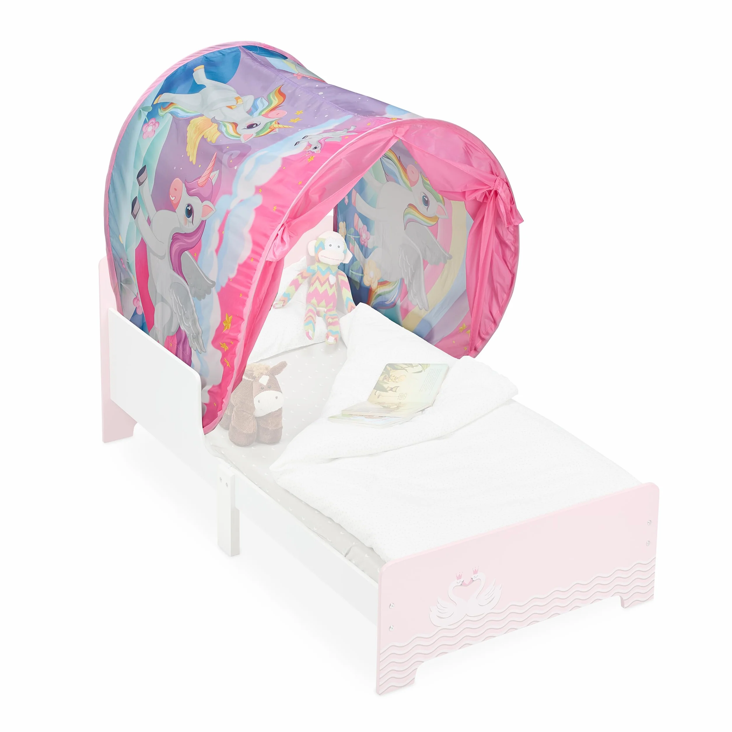 Relaxdays Tenda da Letto per Bambini, 220 x 79 cm, Cupola da Gioco, Funzione Pop-Up, Rifugio per la Cameretta, Unicorno