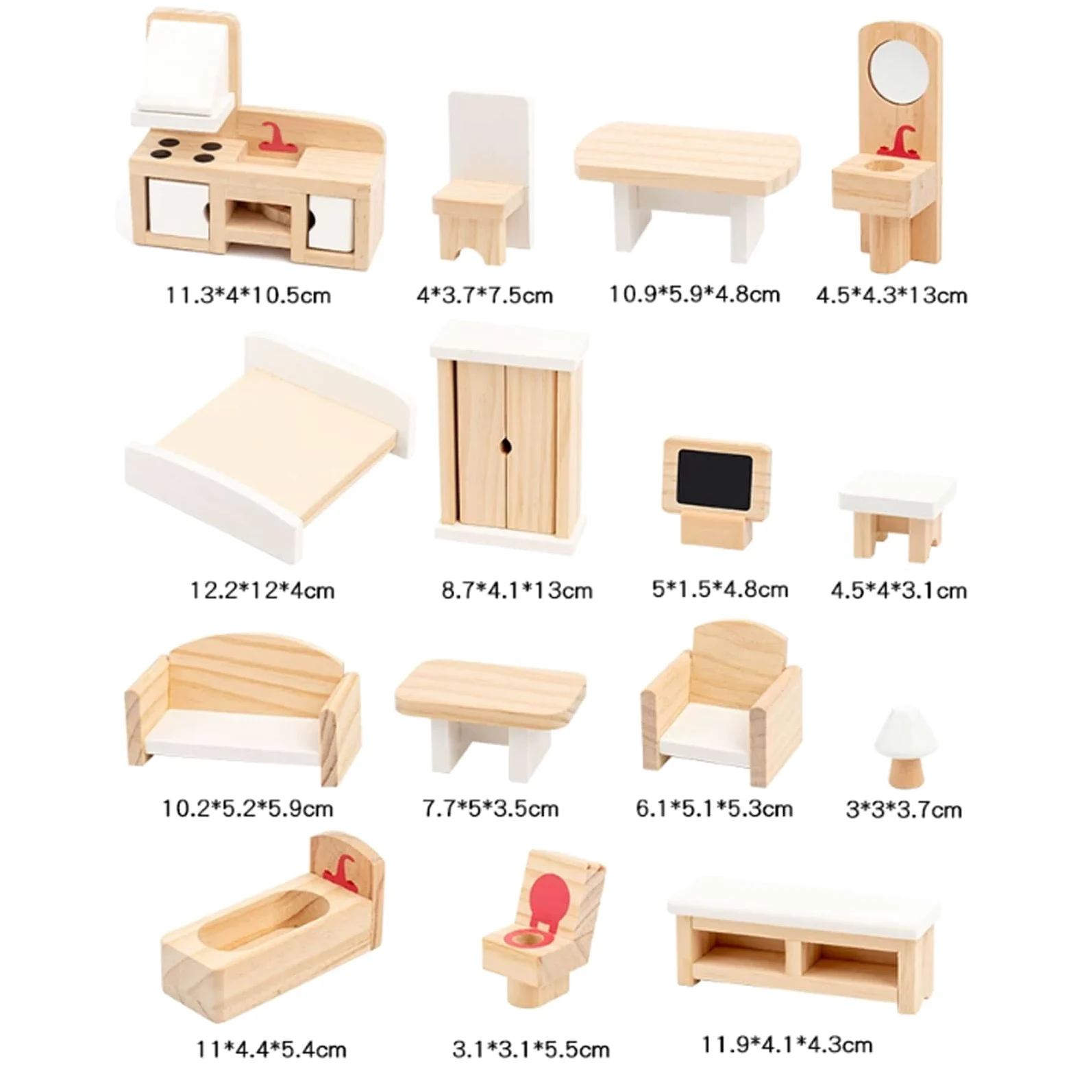 Set di mobili in Legno per casa delle Bambole Montessori | Accessori Mobili Miniatura Simulazione Domestica, Kit Arredamento Casa delle Bambole Gioco Ruolo