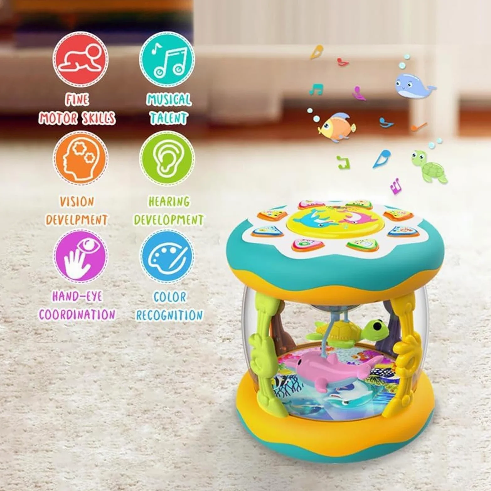 Giocattolo musicale per bambini, rotante con colorate | Tamburi educativi per bambini in età prescolare, asilo, compleanno, vacanze, asilo, appartamento, camera da letto, soggiorno