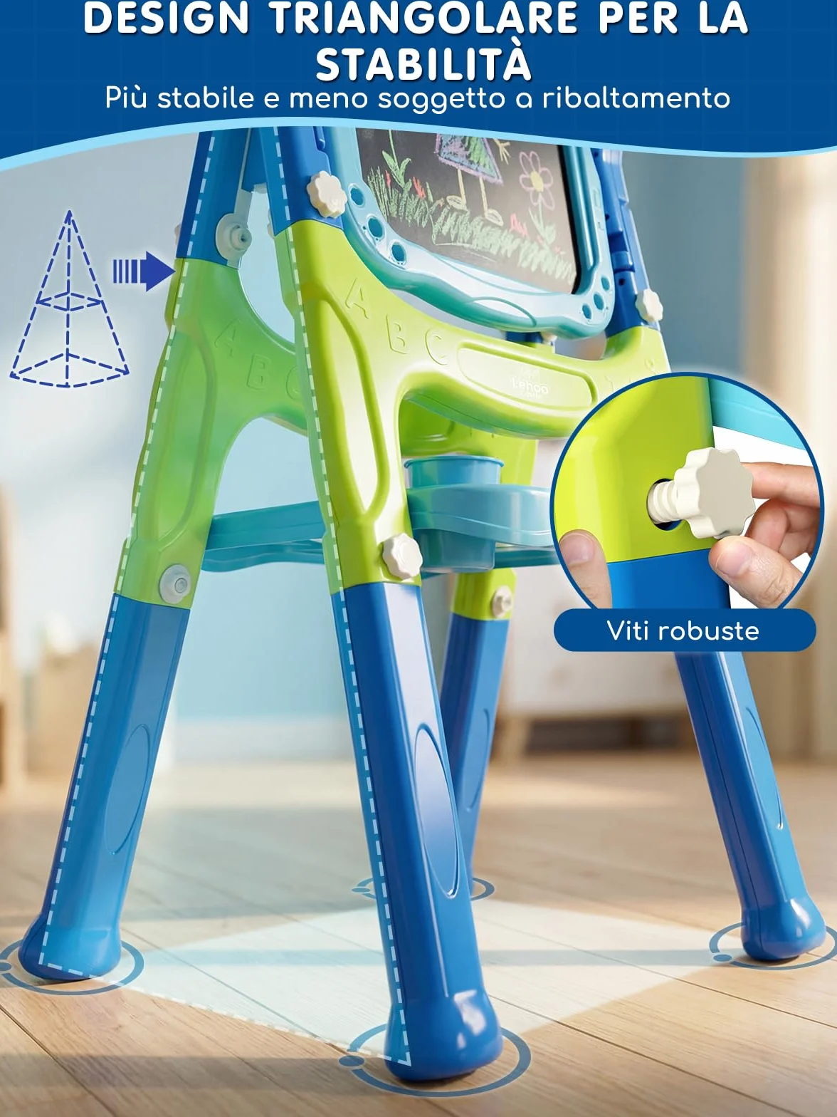 Lehoo Castle Lavagna Magnetica 4 in 1 Bambini, 360° Cavalletto Pittura Regolabile Altezza, Giocattolo Educativo 3+ Anni