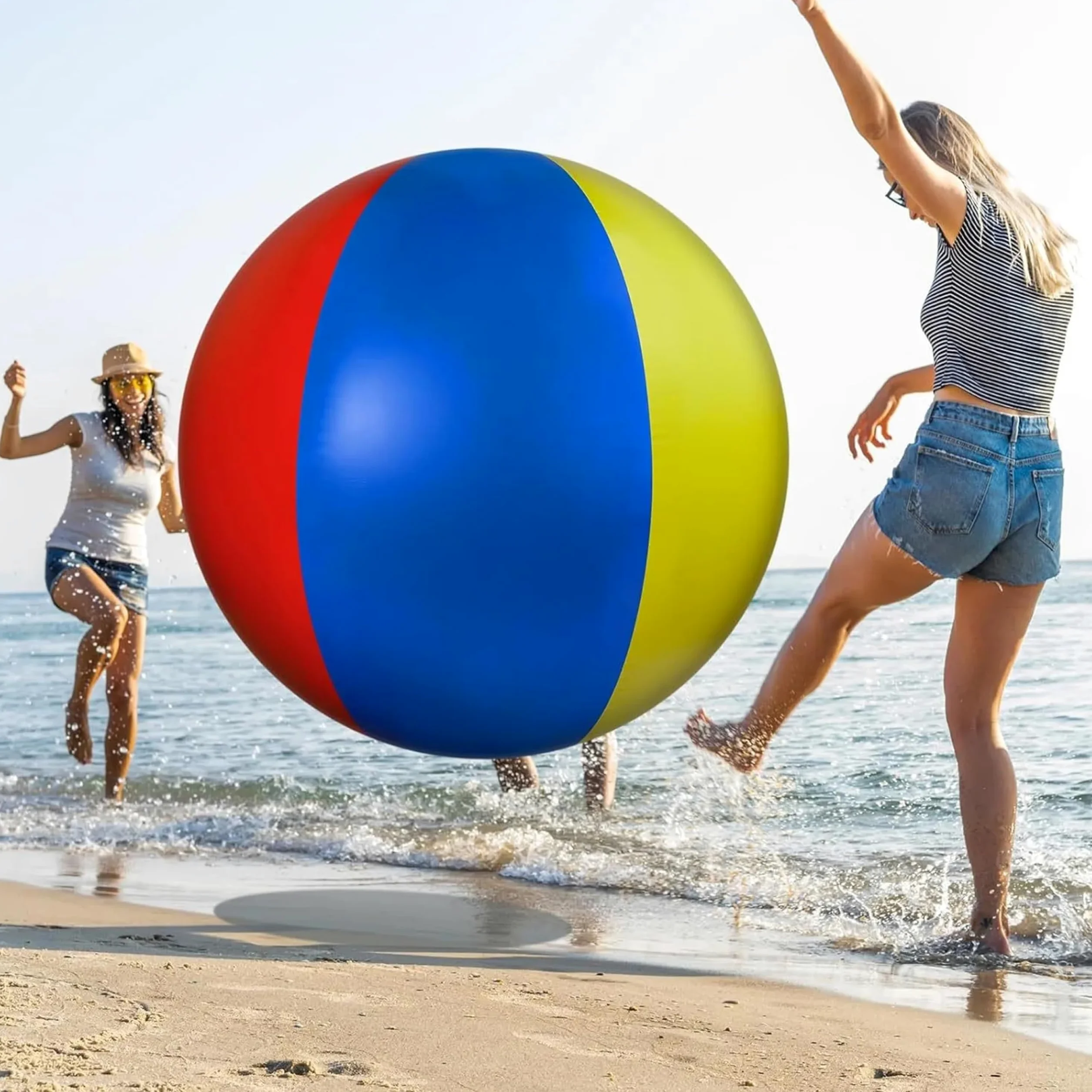 Palla gonfiabile gigante, pallone da spiaggia gonfiabile gigante, palline da gioco in morbido PVC per divertimento in famiglia all'aperto, rosso/giallo/blu, 100 cm/39, 37 pollici.