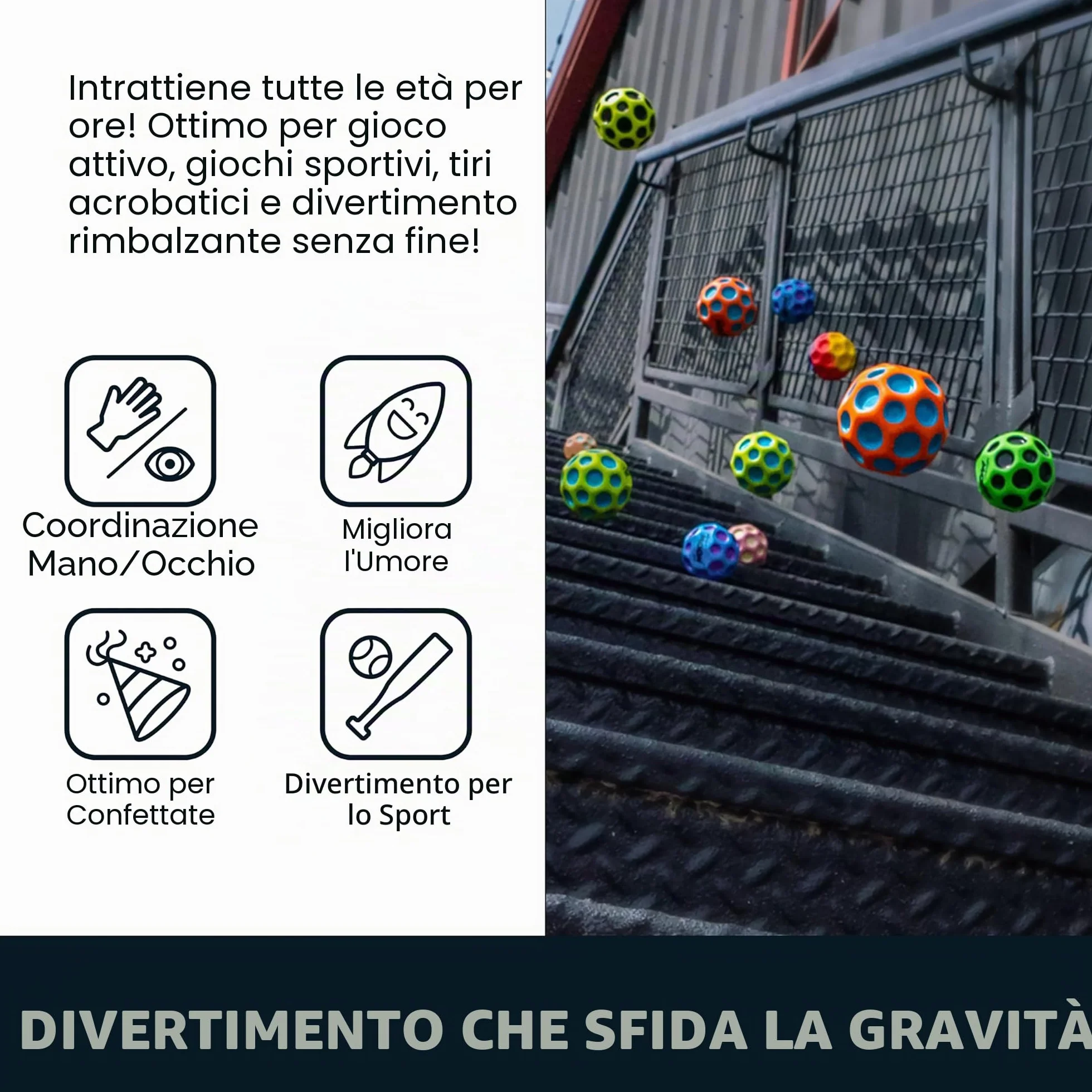 Waboba The Original Moon Ball - Palla rimbalzante per tutte le età, estremamente rimbalzante e divertente, perfetta per giochi attivi e giochi all'aperto, colore: nero/argento