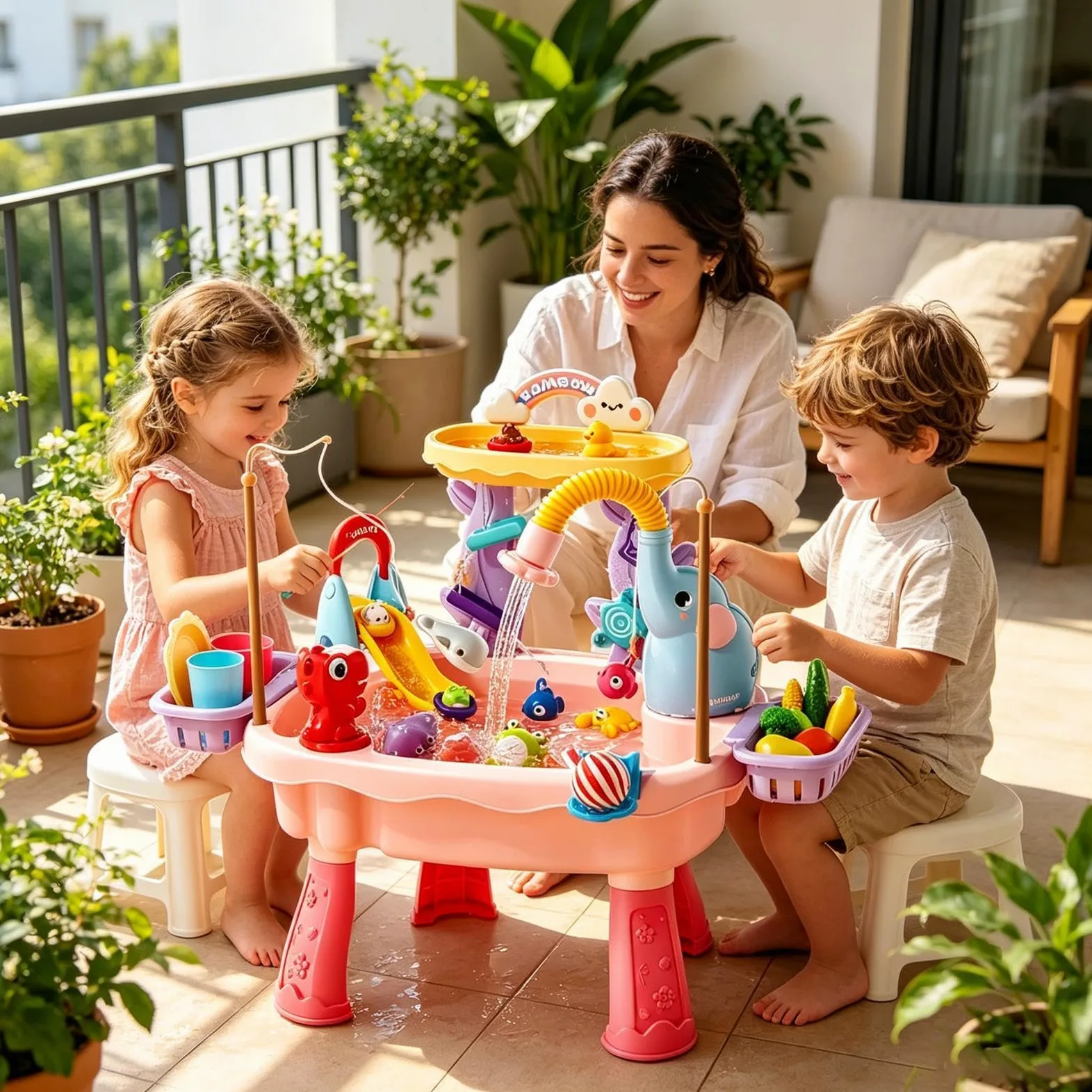 Tavolo Acqua Attività Da Spiaggia Estivo | Giocattolo Cucina per Bambini e Bambine Piccoli Patio Spiaggia Campeggio Asilo Casa Bagno Sala Giochi Vacanza Compleanno