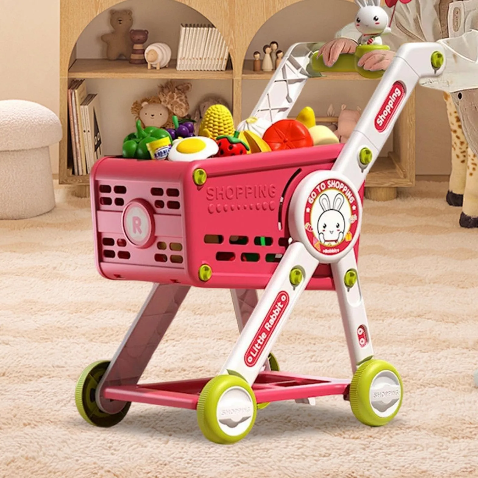 Carrello Spesa Bambini Cucina Finti Educativi Interattivi | Set Carrello Spesa Finti Trolley Per Bambini, Età Prescolare, Asilo, Vacanze E Compleanni