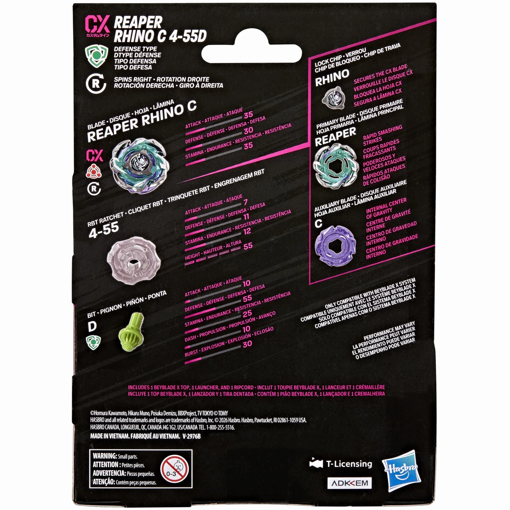 Hasbro Beyblade X Starter Pack Reaper Rhino C 4-55D CX Trottola da Difesa con Lanciatore, Giocattolo da Combattimento 8+