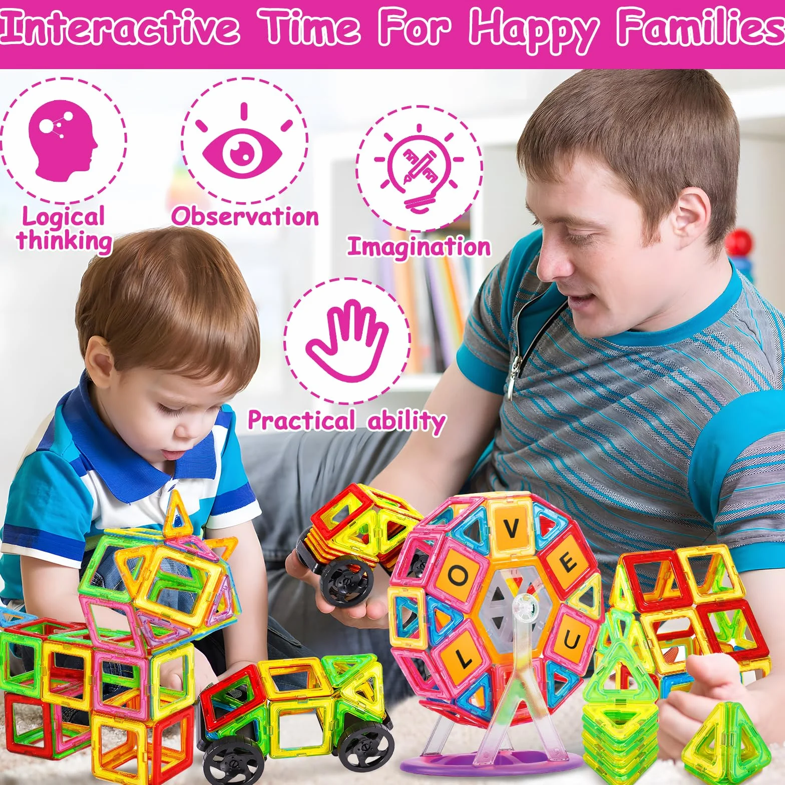 120 Pezzi Blocchi di Costruzione Magnetici Giochi Educativi Regalo per 4-9 Anni