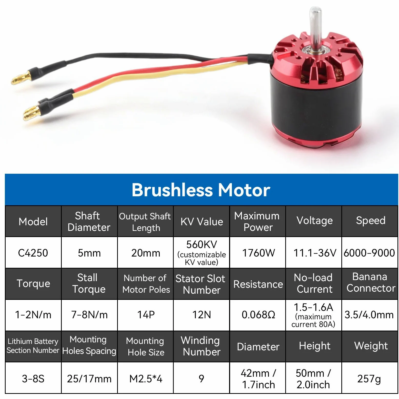 Motore Brushless, Motore Brushless Sensorless C4250 Outrunner con Elica Motore Elettrico RC Motore ad Ala Fissa per Aeromodellismo Scooter Elettrico