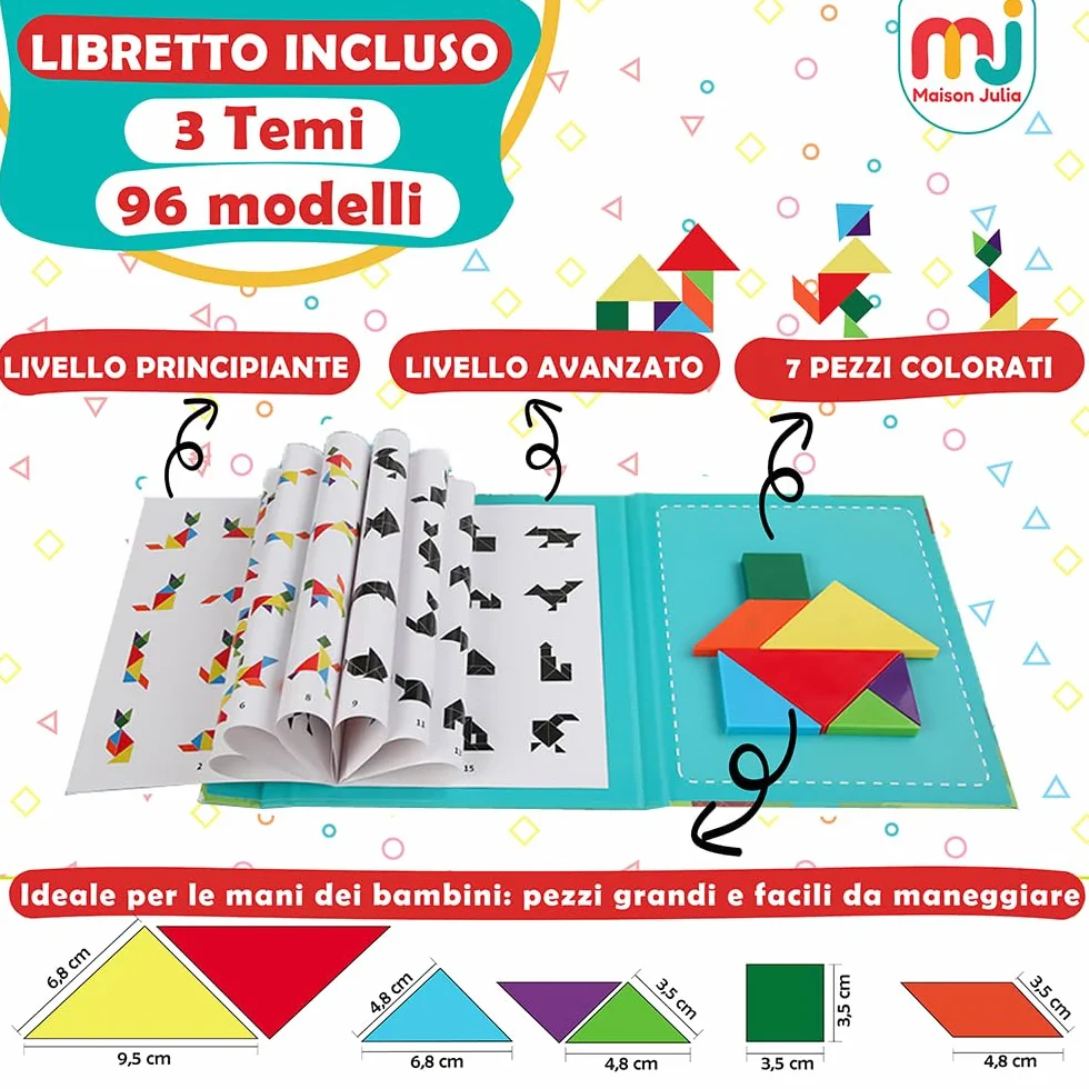Tangram Bambini Magnetico - Gioco Educativo Montessori da 3 Anni - Puzzle Smart da Viaggio - Attività Calma Treno Aeroplano e Auto - Rompicapo - Regalo Natale Compleanno