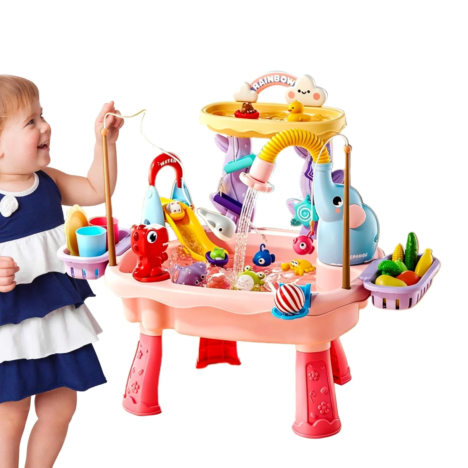 Tavolo Acqua Attività Giocattolo Da Pesca Con Pompa Elettrica | Set Di Attività Sensoriali Per Bambini per Bambini e Bambine Piccoli Patio Spiaggia Campeggio Asilo Casa Bagno Sala Giochi