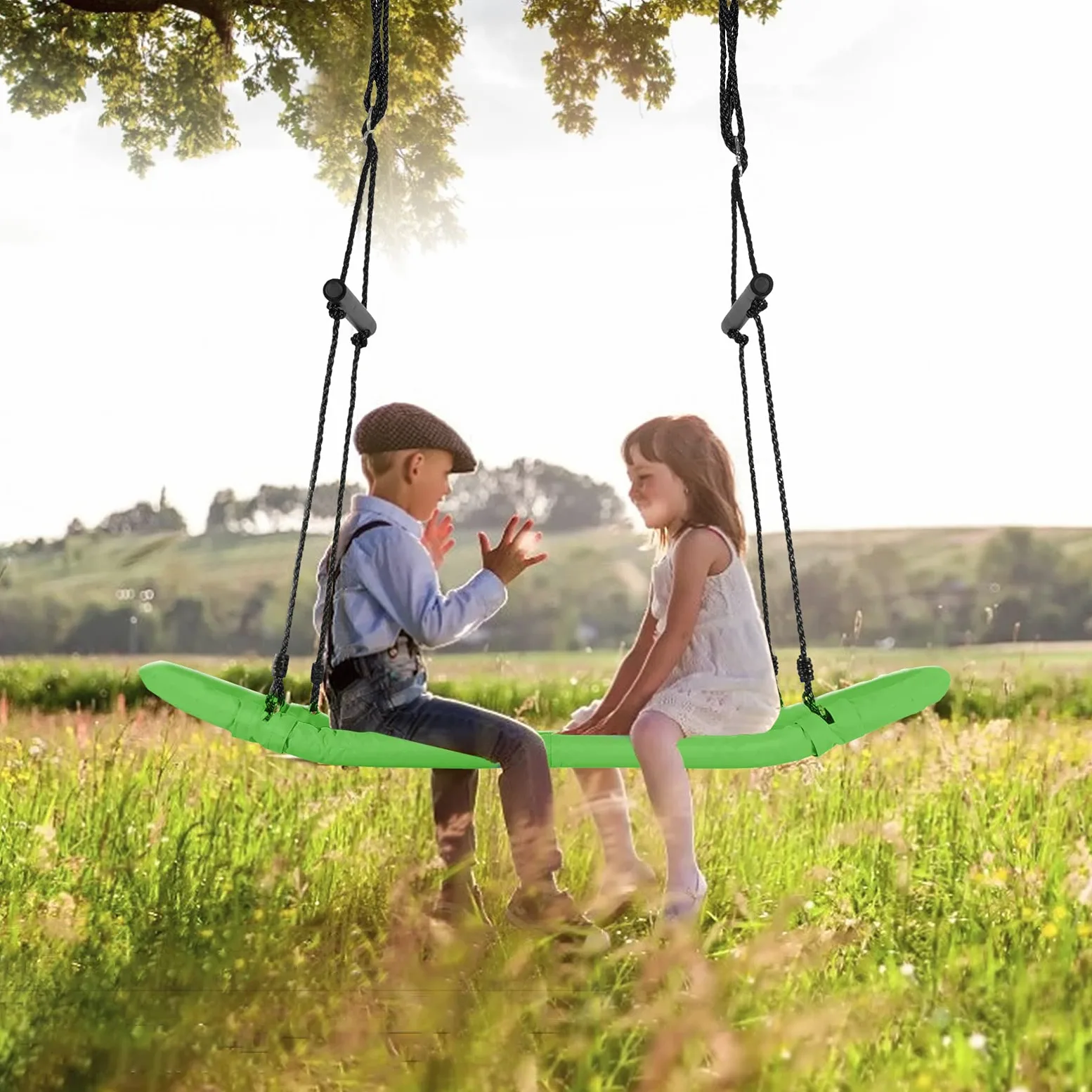 KOMFOTTEU Altalena regolabile in altezza con braccioli, portata 150 kg | Altalena da giardino per bambini e adulti, per interni ed esterni, colore verde
