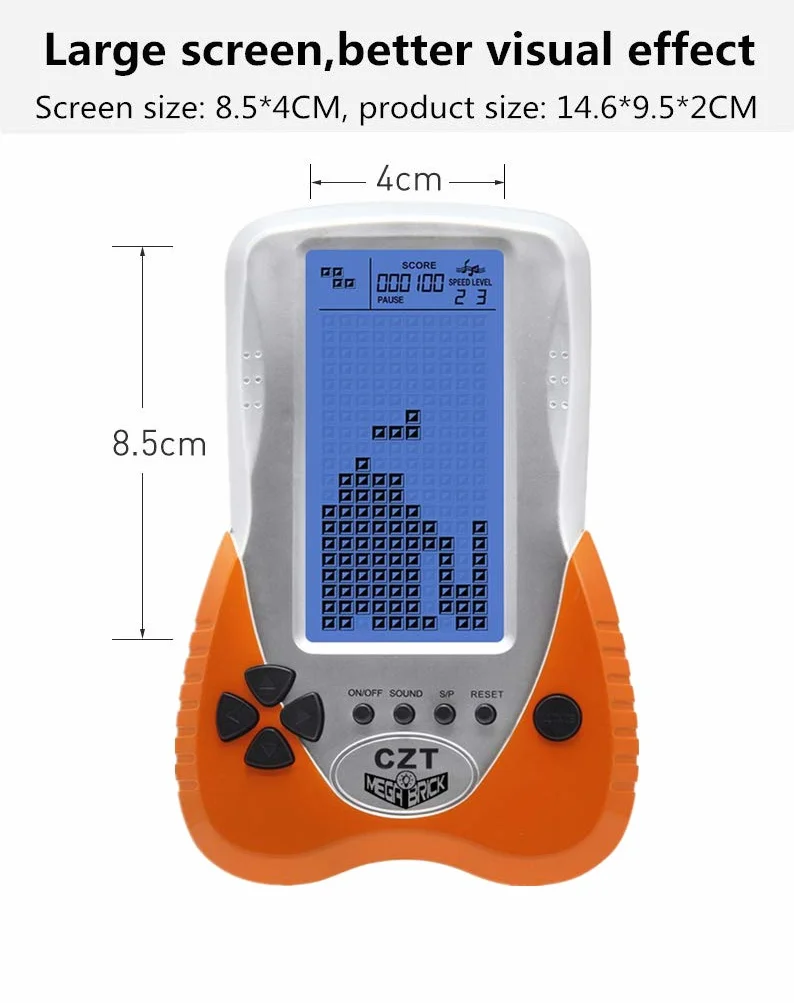 CZT Console di Gioco Mattone retrò Luce Posteriore Blu 23 Giochi Tank Battle Brick può collegare Cuffie Puzzle Gioco Tascabile Palmare Portatile Giocattoli per Bambini Regalo di Natale (Arancione)