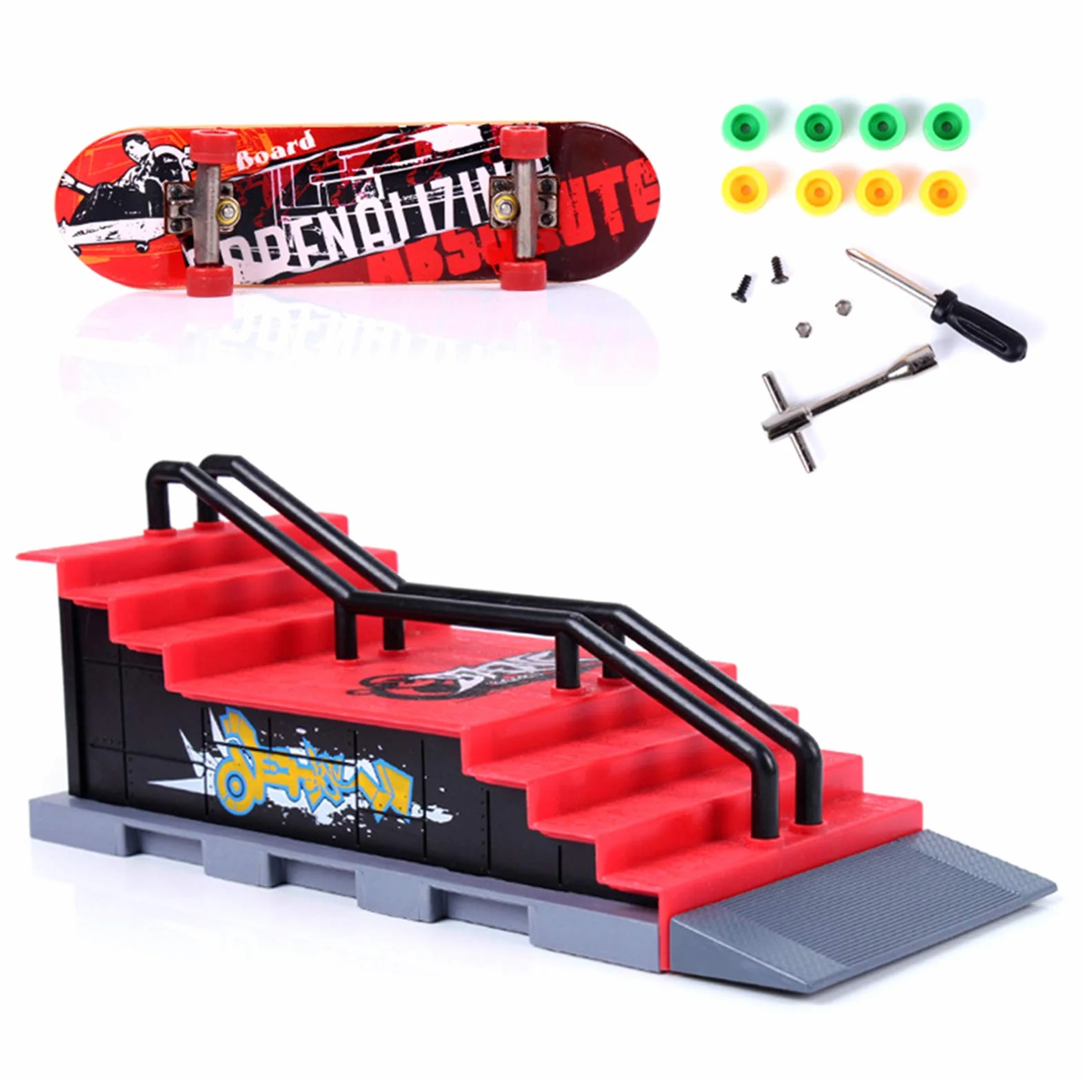Generico Kit di Pista da Skate per Finger Set Giocativo Educativo con a Rampa in Combinazione DIY Fingerboard ABS Alloy Regalo Appassionati Sport