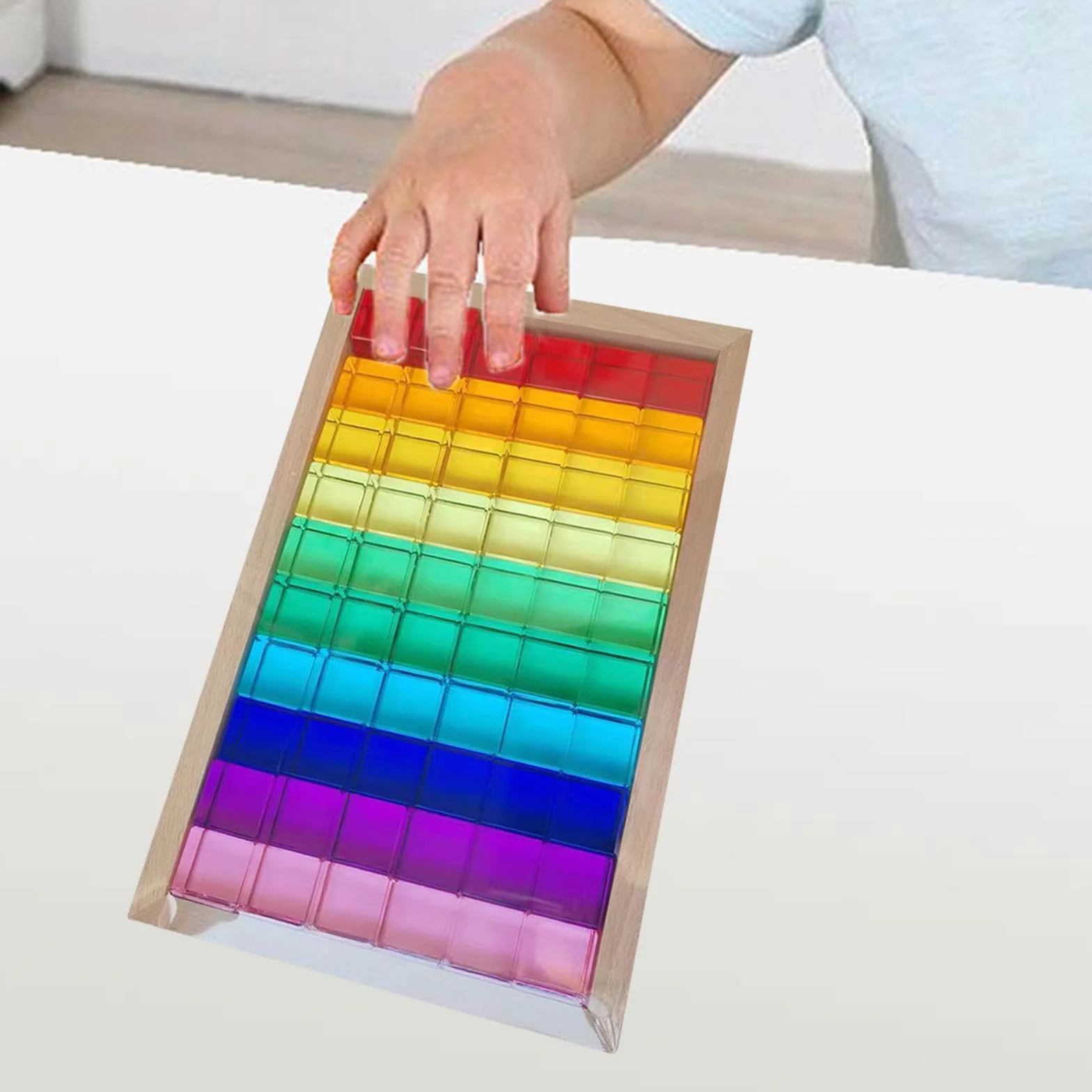 Giocattoli per L'allenamento Sensoriale con Blocchi da Costruzione Arcobaleno Realizzati in Cubi Acrilici per Il Gioco Creativo
