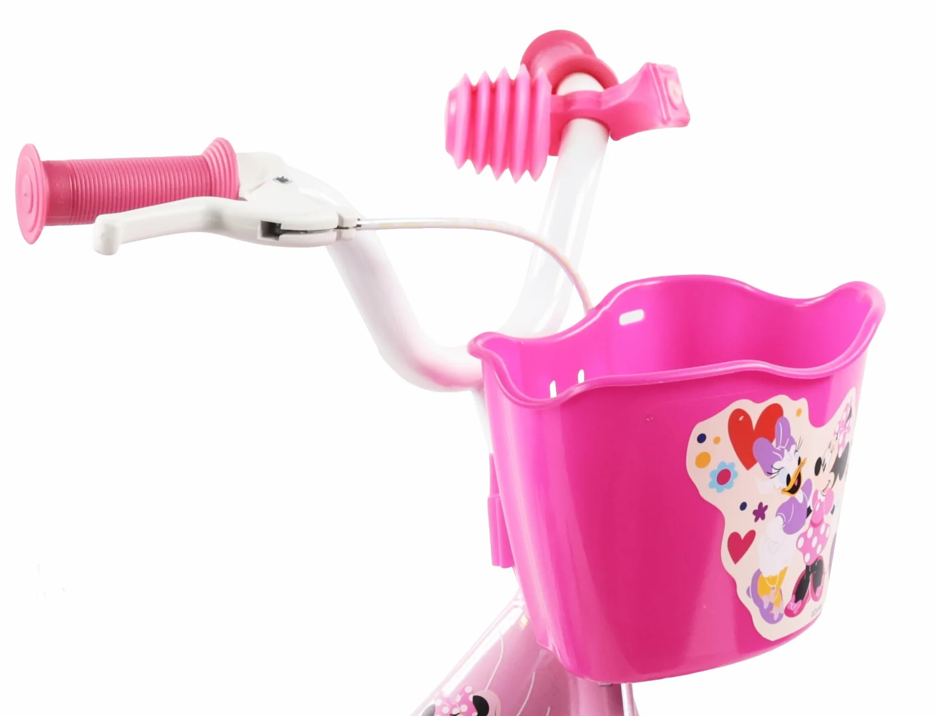 Disney Bicicletta da bambino 12' Minnie dotata di 1 freno, cestino anteriore, porta bambola posteriore, parafanghi, carter e stabilizzatori rimovibili senza attrezzi.