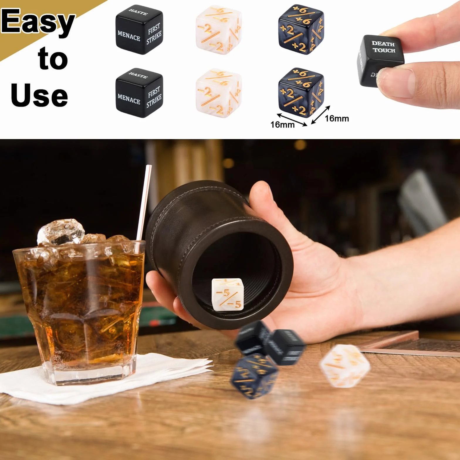 MTG - Set di 48 dadi in acrilico da 15 mm in nero e bianco, dadi per contatori e parole chiave MTG Dice per Magic, Gathering, giochi di carte da tavolo, TCG & CCG