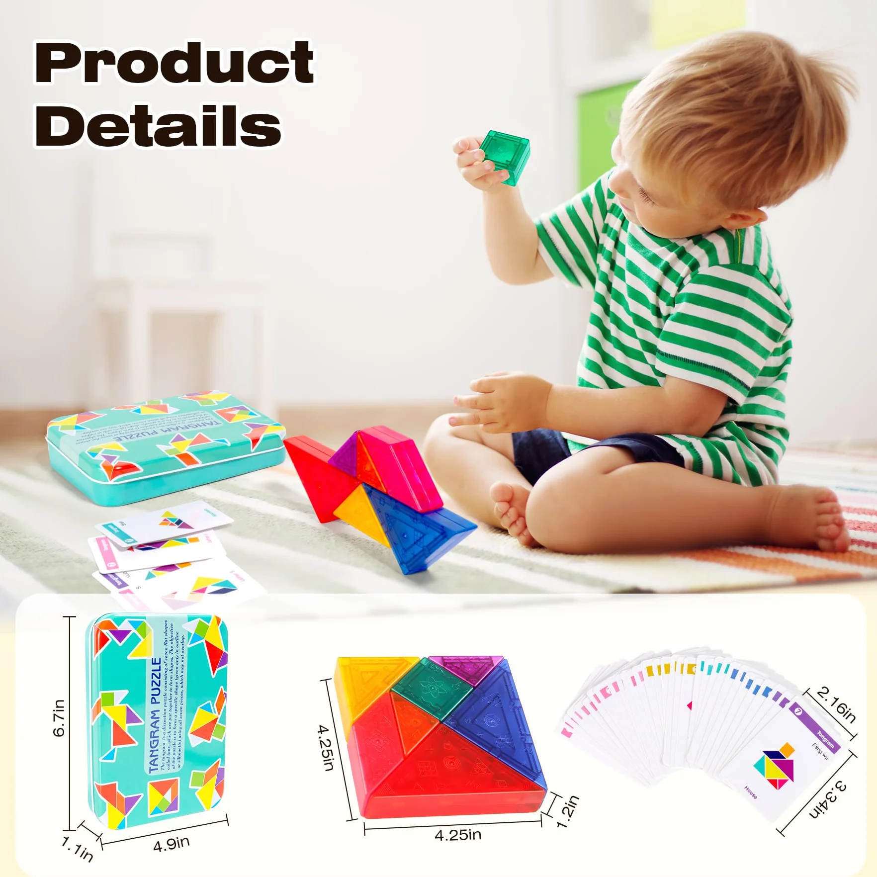 Puzzle Magnetico 3D Tangram 32 Tessere Gioco Educativo da Viaggio per Bambini dai 3 Anni