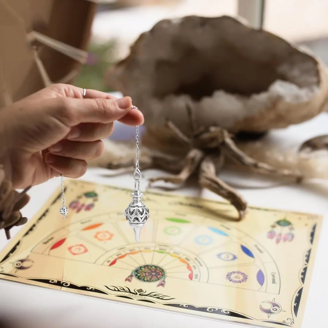 Pendolo Radioestesia, Argento Pendolo Egizio, Pendolo Divinatorio, Pendolo a Cono in Rame Metallo, per Divinatorio Radiestesia Esoterismo Divinazione Pendolino Egiziano(1)