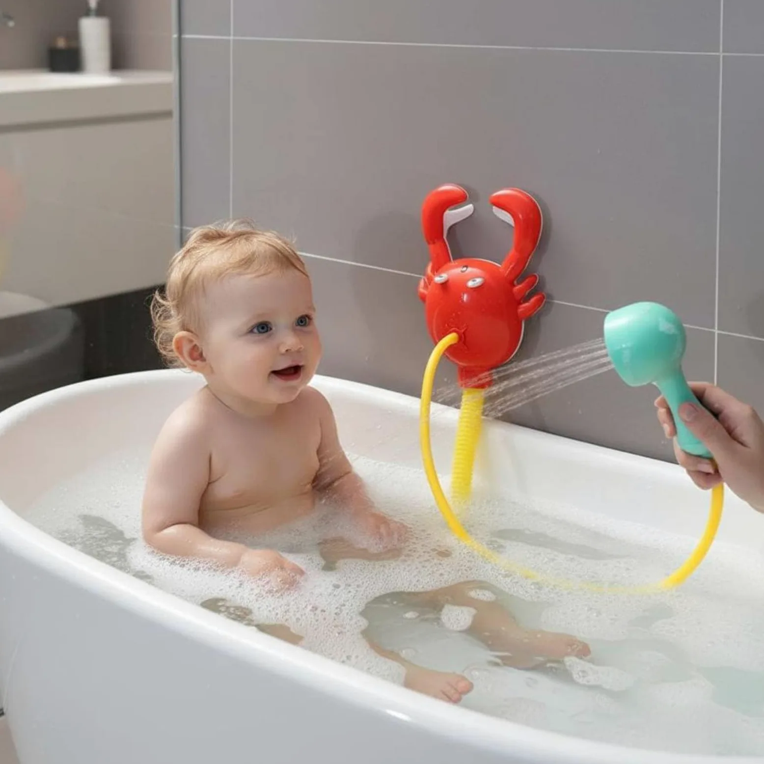 Gralara Doccetta Giocattolo a Forma di Granchio Gioco Interattivo Giocattolo a Spruzzo D'acqua Elettrico per Bambini, Neonati, Bagnetto, Piscina