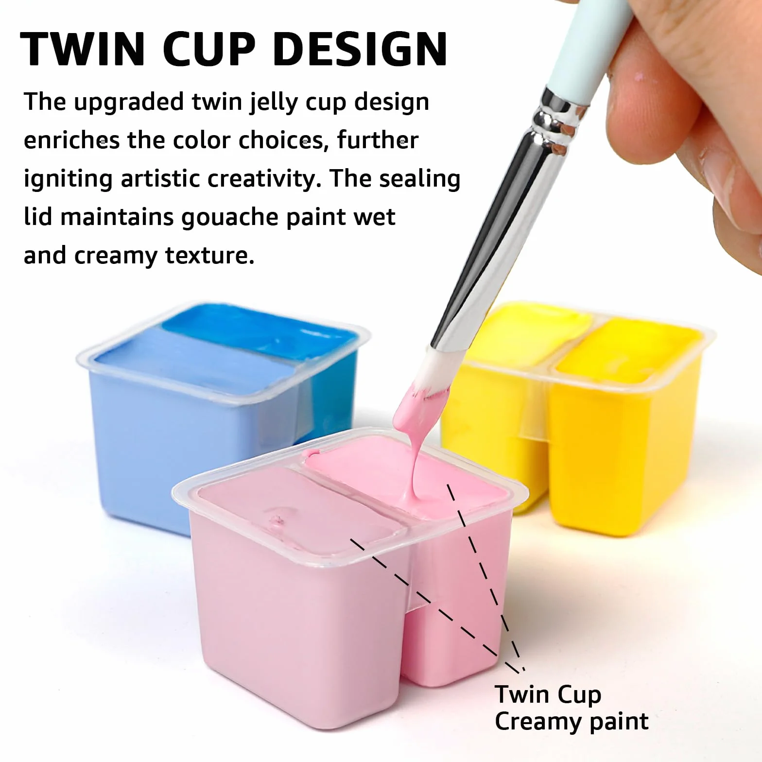 ABEIER HIMI Set di Pittura a Guazzo, 48 colori x 12 ml/1 oz con 3 pennelli e una tavolozza, design unico della tazza di gelatina, non tossico, gouache - perfetto per principianti e studenti