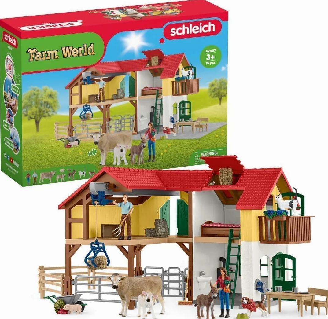 Schleich FARM WORLD | Casa colonica con stalla e animali 42407 | 97 pezzi | Set da gioco dai 3 anni | set con personaggi, numerose funzioni e tanti accessori | figura animali della fattoria schleich
