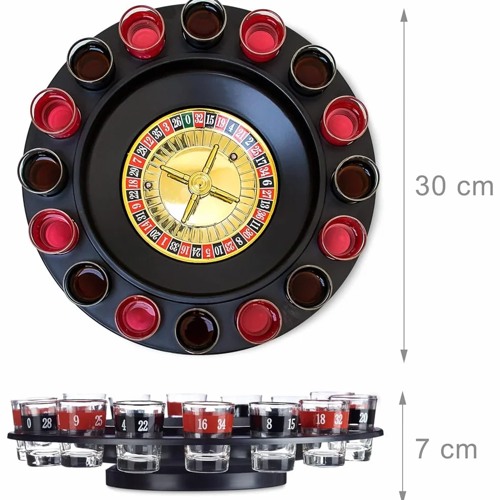 BAKAJI Roulette Russa Alcolica da Tavolo con 16 Bicchierini, Gioco da Tavolo per Feste, Party, Amici, Divertimento, Giocattoli di Gruppo con Bicchieri Rossi e Neri, 30 x 30 x 7 cm