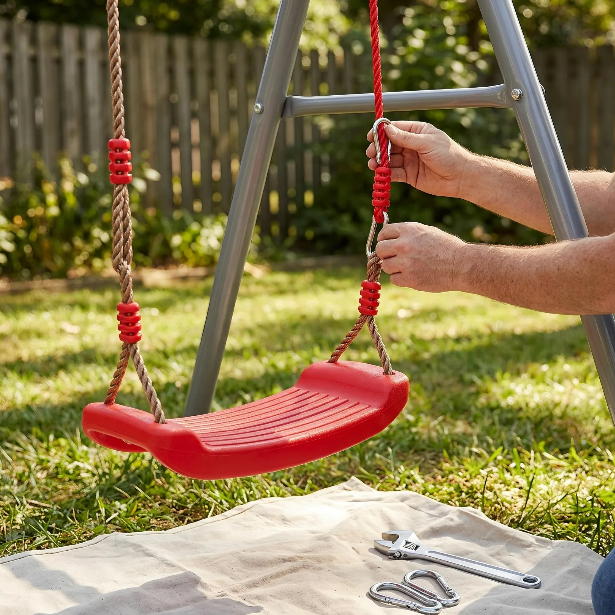 Altalena da Giardino per Bambini in Legno e Plastica, per Uso Interno ed Esterno, con Gancio di, Anello da ginnastica multifunzionale collegato