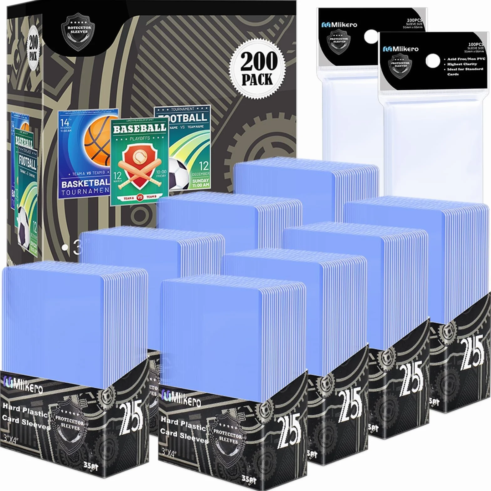 Mlikero 400 Bustine Protettive, Rigidi Card Sleeves Bustine Carte, Protezione per le Carte Collezionabili, 3x4 Pollici (200 Sleeves Rigide + 200 Sleeves Trasparenti)