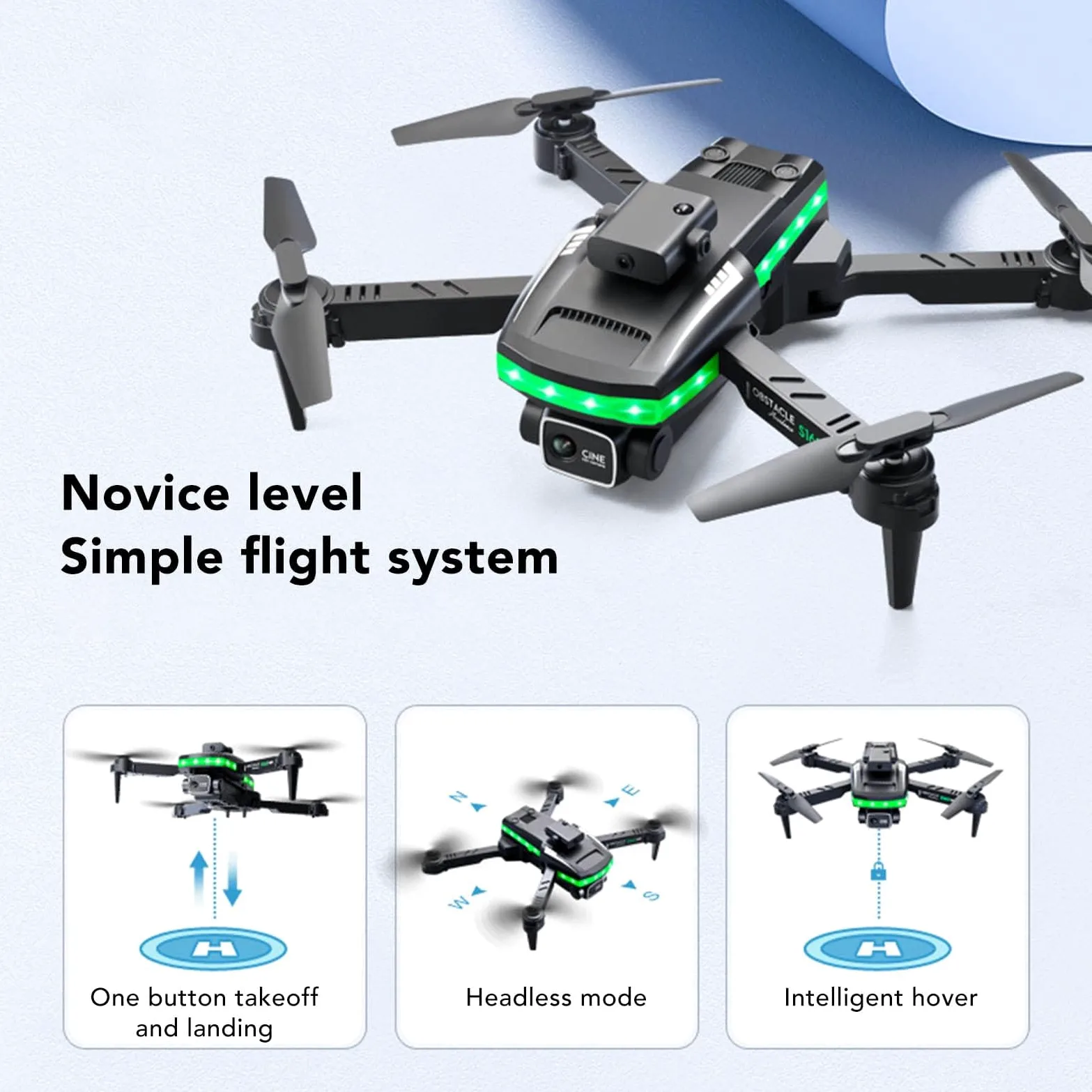 Drone, Evitamento Ostacoli WiFi S162 Drone Rc Quadcopter, Controllo Gesti 4K HD Drone con Fotocamera per Adulti Principianti Bambini