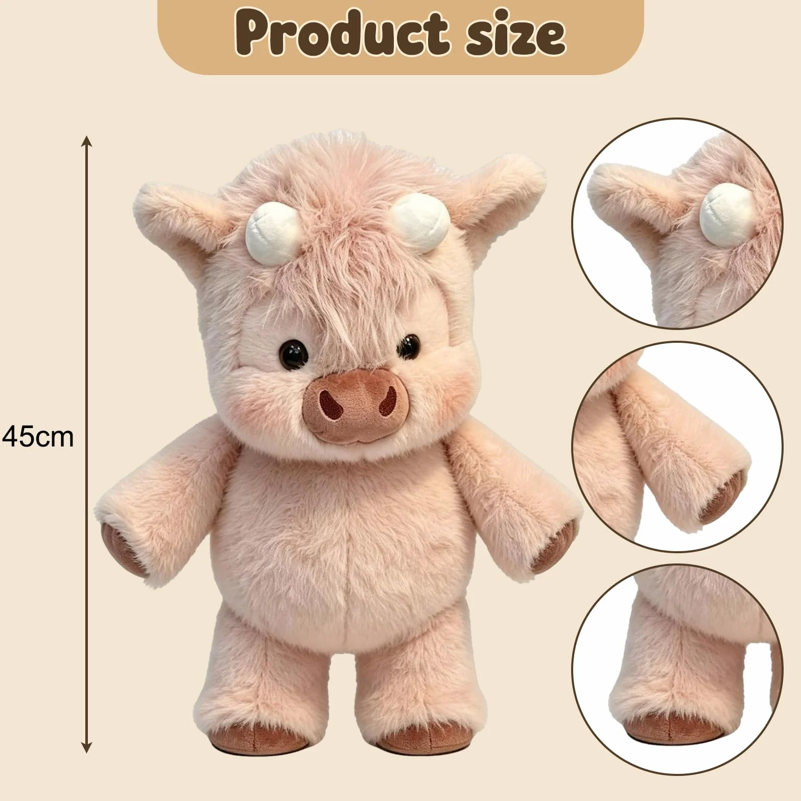 Peluche Che Corre 45cm Cinghiale Mucca Vitello Morbido Giocattolo Animale Pelosa Bambola Collezione Forma Pecora Cartone Rosa