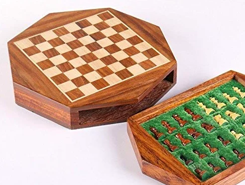 Modfash CHESSNCRAFTS - Scacchiera da viaggio in legno con scacchi da 22,9 cm, con spazio per gli uomini di scacchi, montato in un cassetto