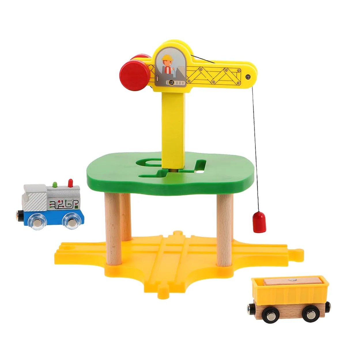 Gatuida 1 set di treni gru in legno per bambini con motore di ispezione di simulazione, accessori di espansione per binari ferroviari gru fai da te