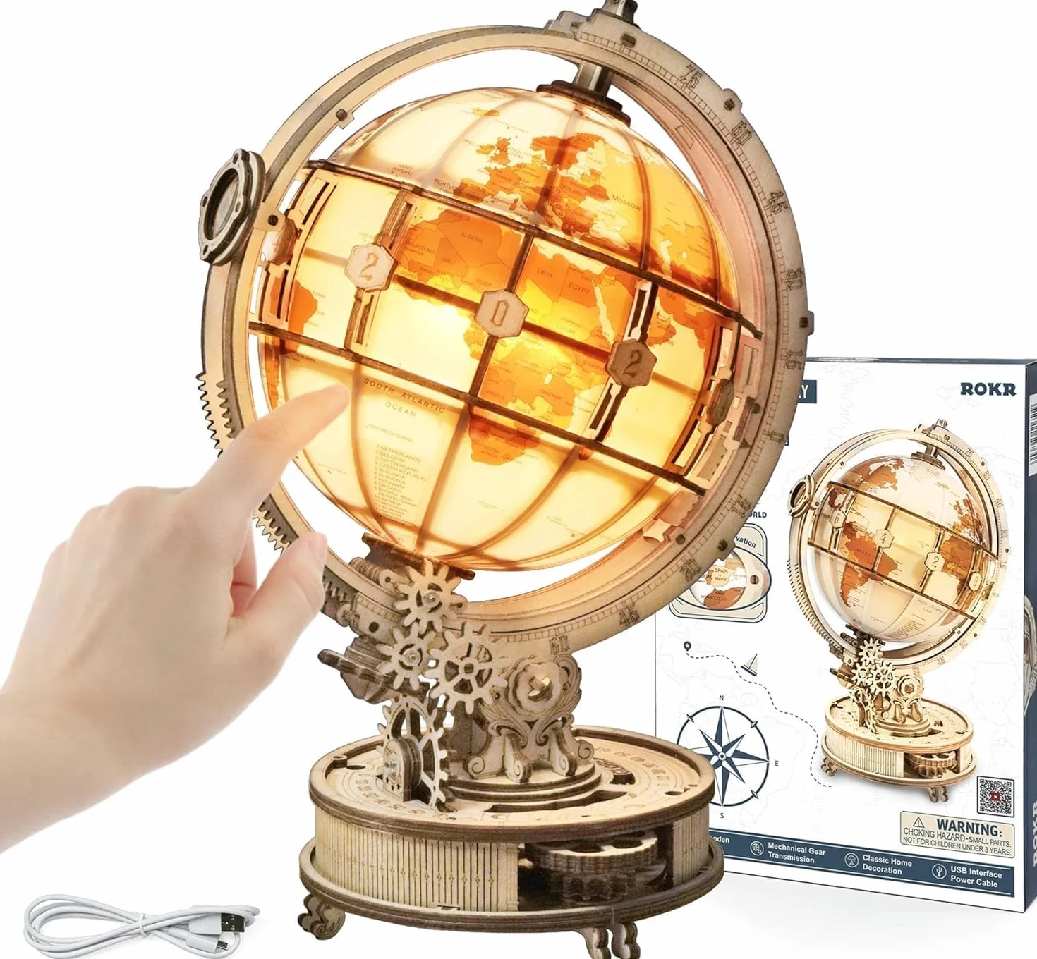 ROKR Puzzle 3D in Legno Globo Luminoso Modellismo da Costruire Adulti Wooden Puzzle, 180 Pezzi, Luminous Globe