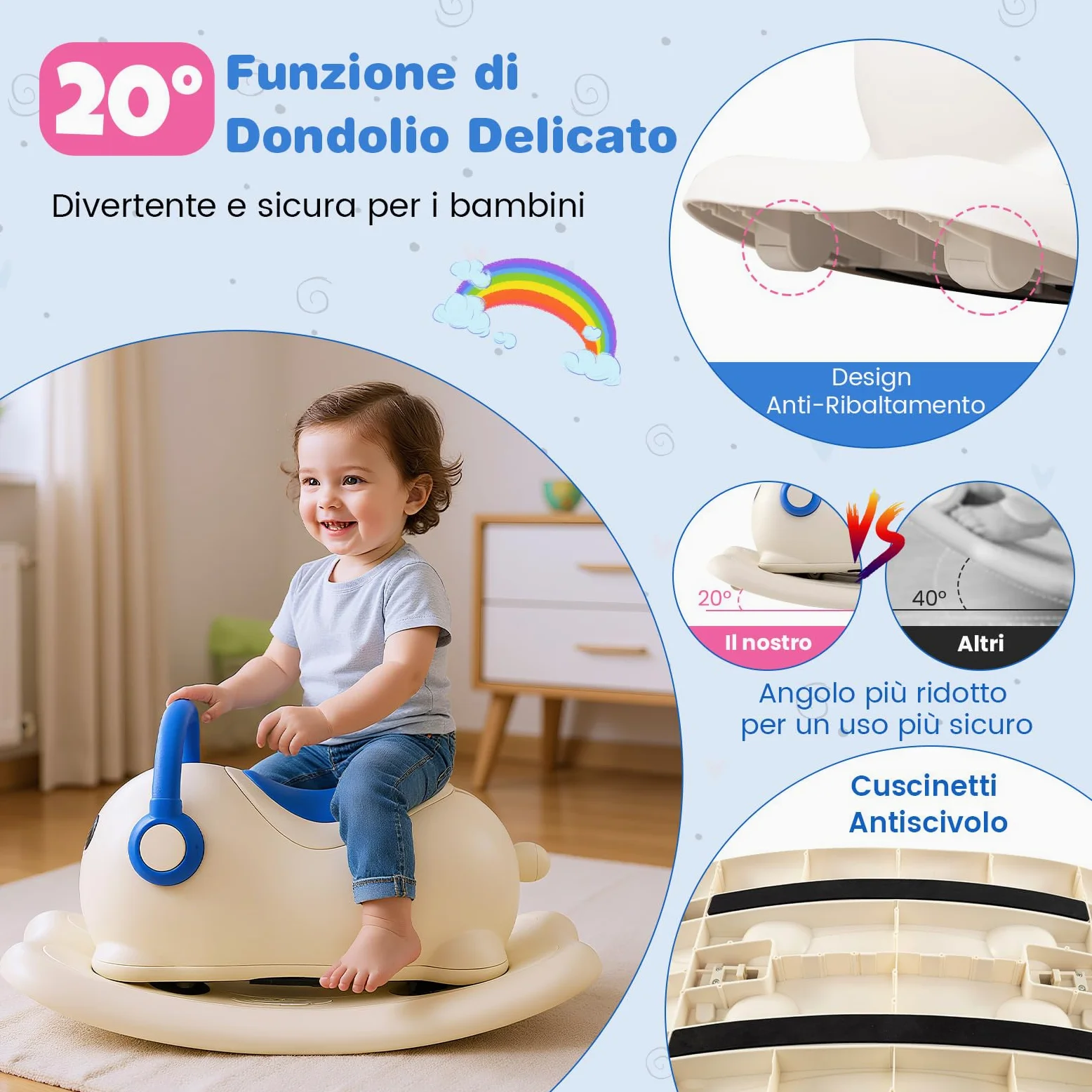 COSTWAY 3 in 1 Cavallo a Dondolo per Bambini con Spazio Nascosto | Dondolo Cavalcabile con Ruote Scorrevoli e Tavola di Equilibrio Rimovibile, Regalo per Bambini 1-3 Anni