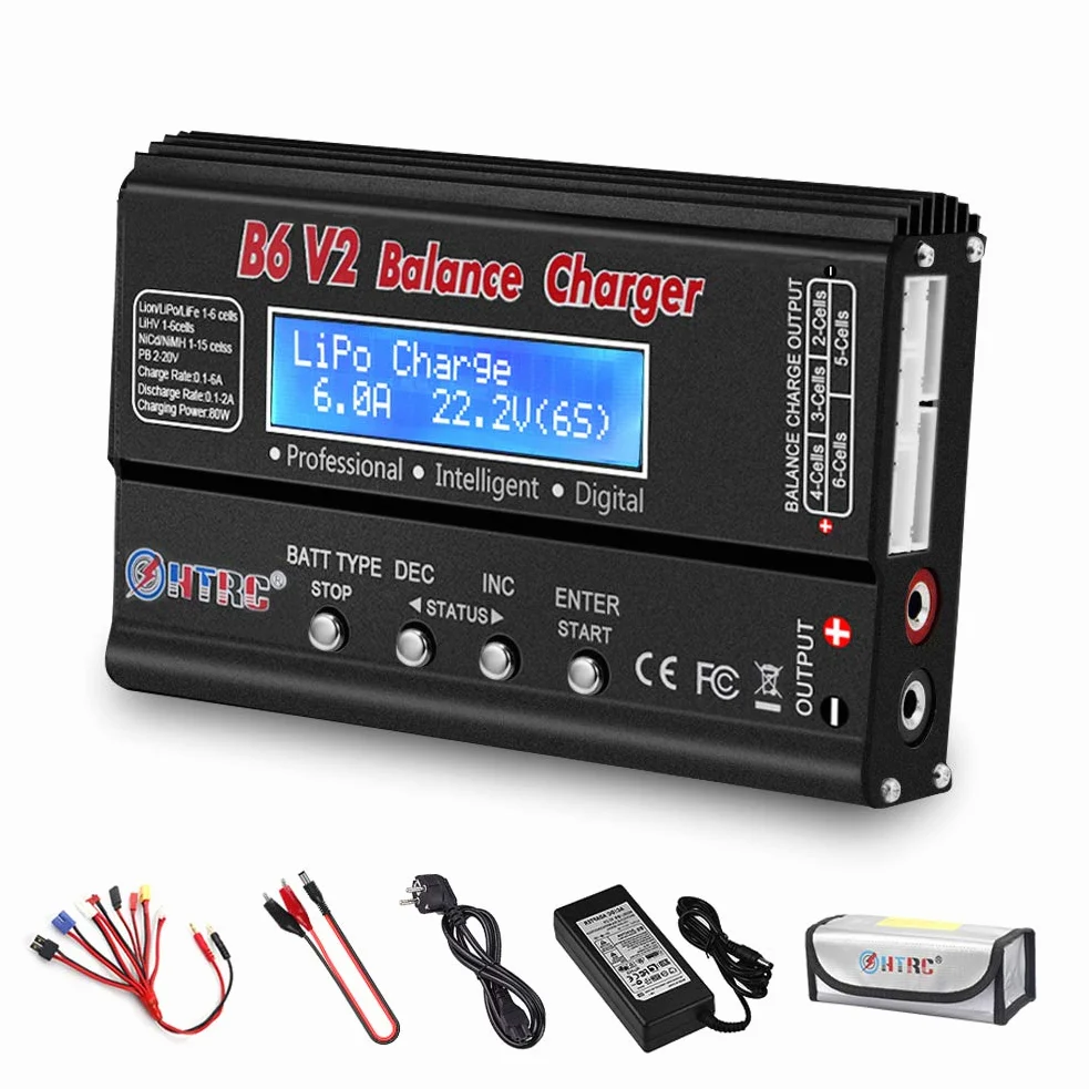Haisito Caricabatterie LiPo Balance, Caricatore Pacco Batteria 1S-6S Digitale 80W 6A Connettori Deans + Alimentatore