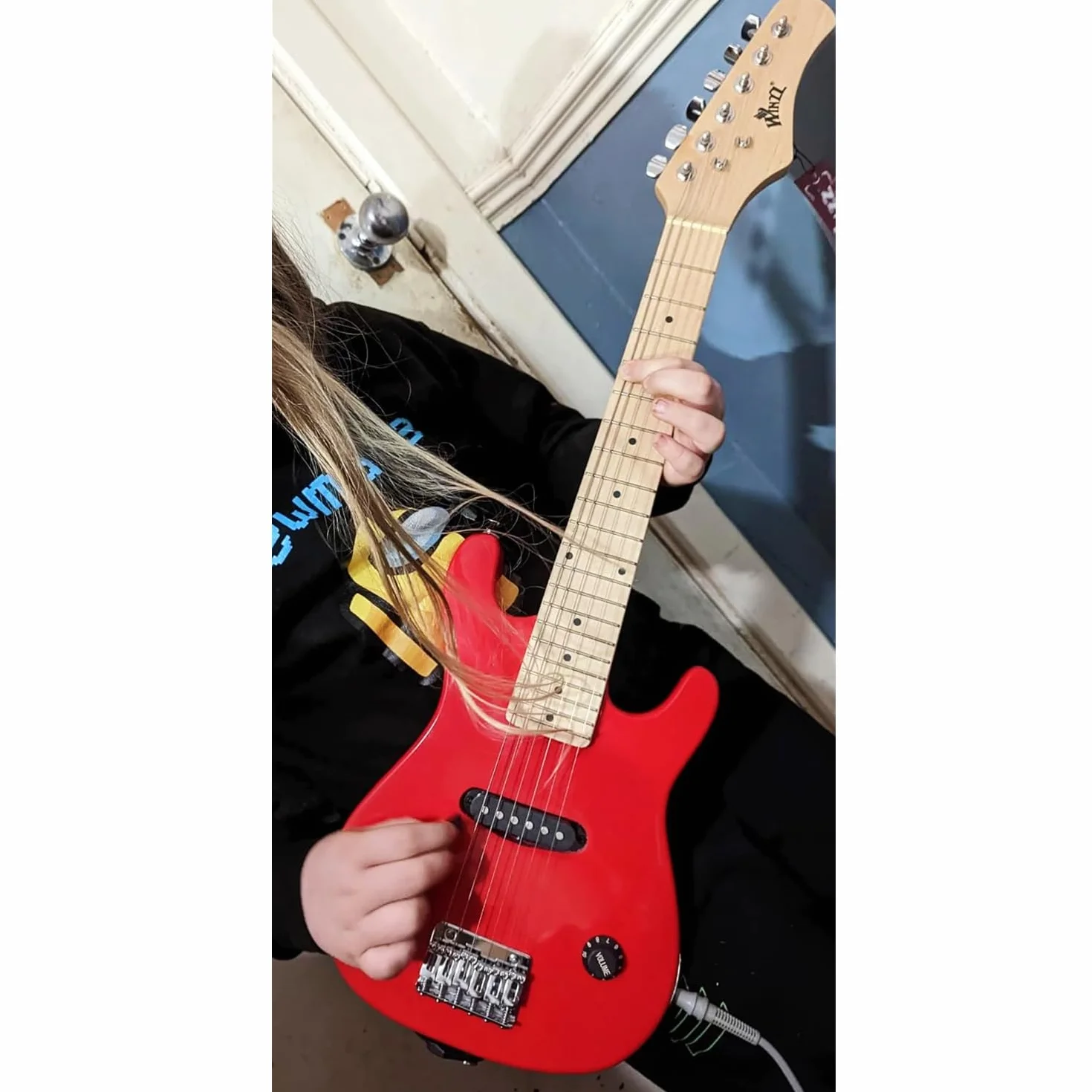 Winzz 30 Pollici Mini Chitarra Elettrica Bambini Tastiera in Acero con Amplificatore Rosso