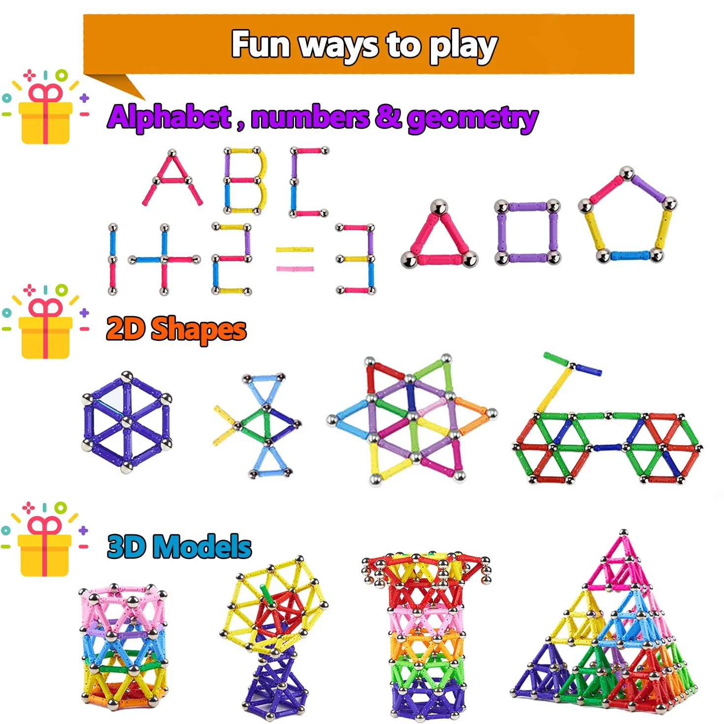 Costruzioni Magnetiche per Bambini 144 PCS Giocattoli Educativi Set di Bastoncini Magnetici