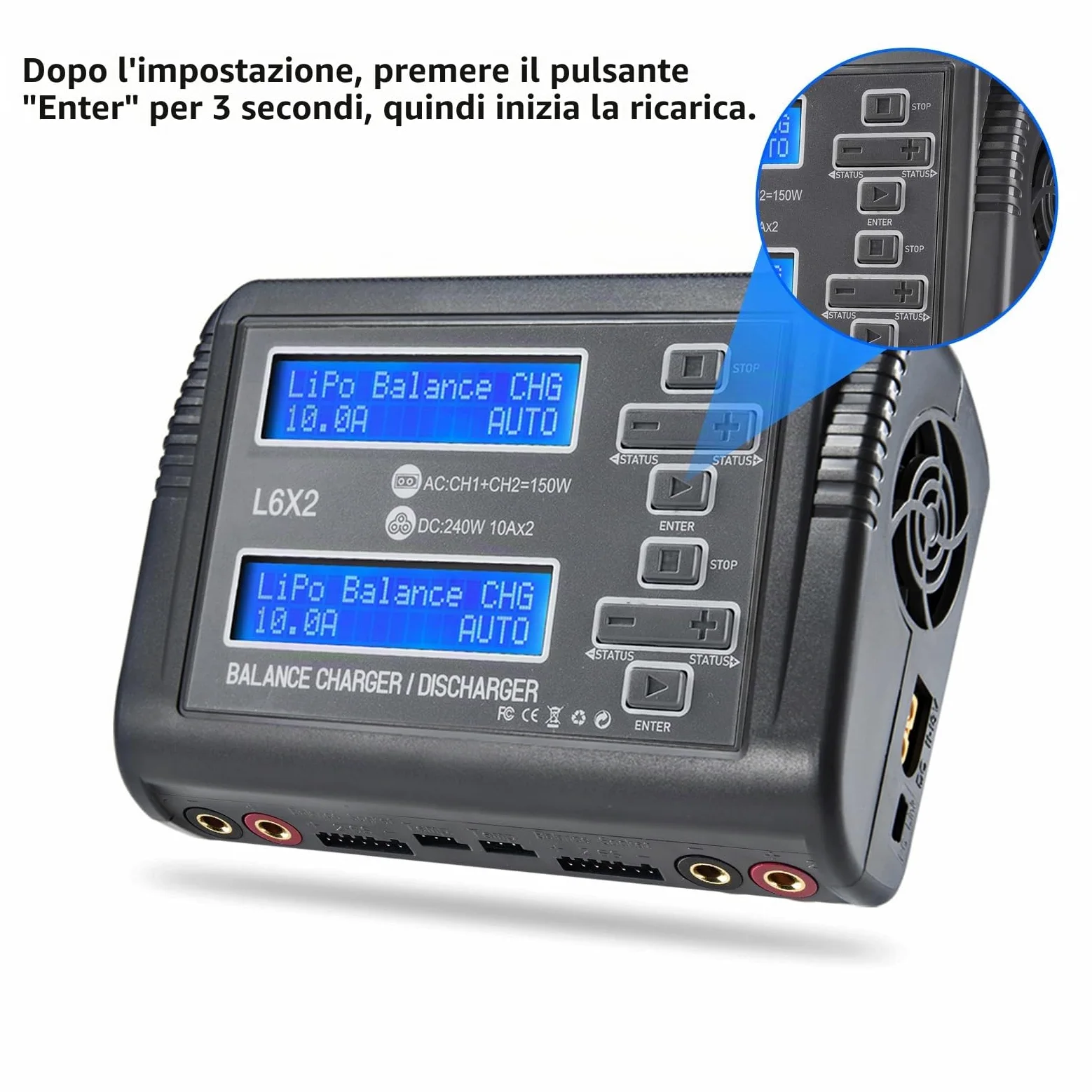 Haisito L6X2 Duo RC Balance Charger/Scaricatore per Lilon LiPo Life LiHV NiCd NiMH PB Smart Batteria Dual Multicciatore AC 150W/DC 240W 10A x 2