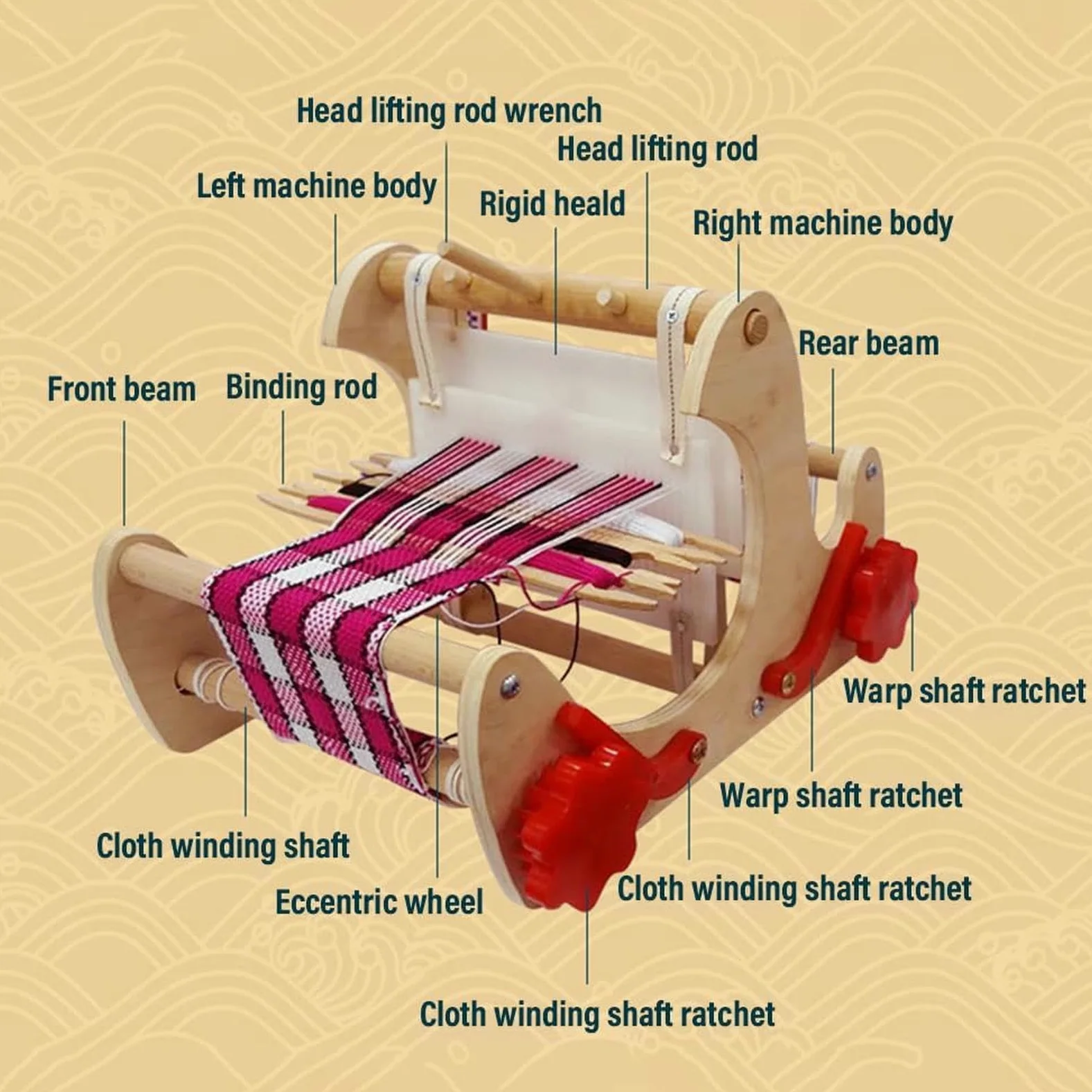Kit Telaio per Tessitura in Legno, Telaio per Tessitura Multiuso in Legno Regolabile, Macchina per Maglieria a Mano, con Filati, aste, pettini e navette, per Principianti e Bambini