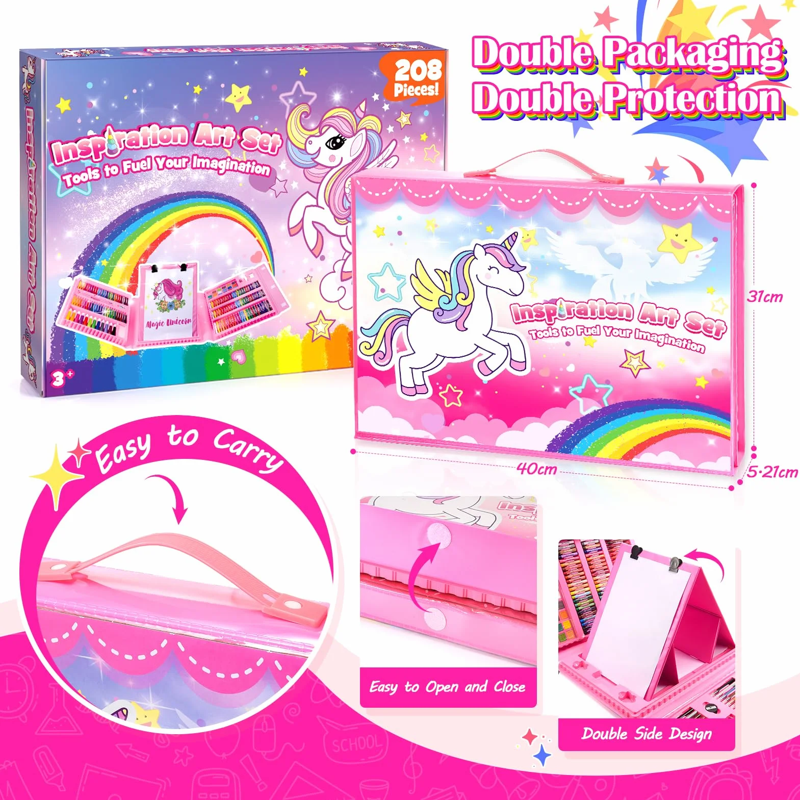 HappyGoLucky 208 Kit Colori per Bambini, Matite Colorate Pastelli a Cera Acquerelli Pastelli a Olio, Regalo Bambina 3-10 anni