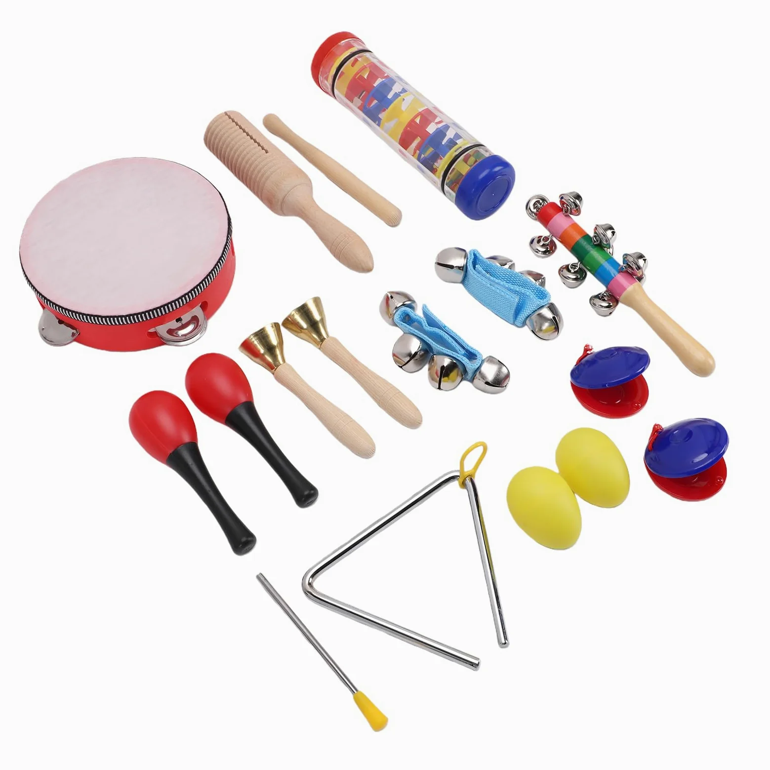 Aramox Set di Strumenti a Percussione Strumenti Musicali con Legno di Faggio ABS e Acciaio Inossidabile 10 Tipi Tamburello da 6 Pollici Maracas Shaker per Uova per l'apprendimento del Ritmo